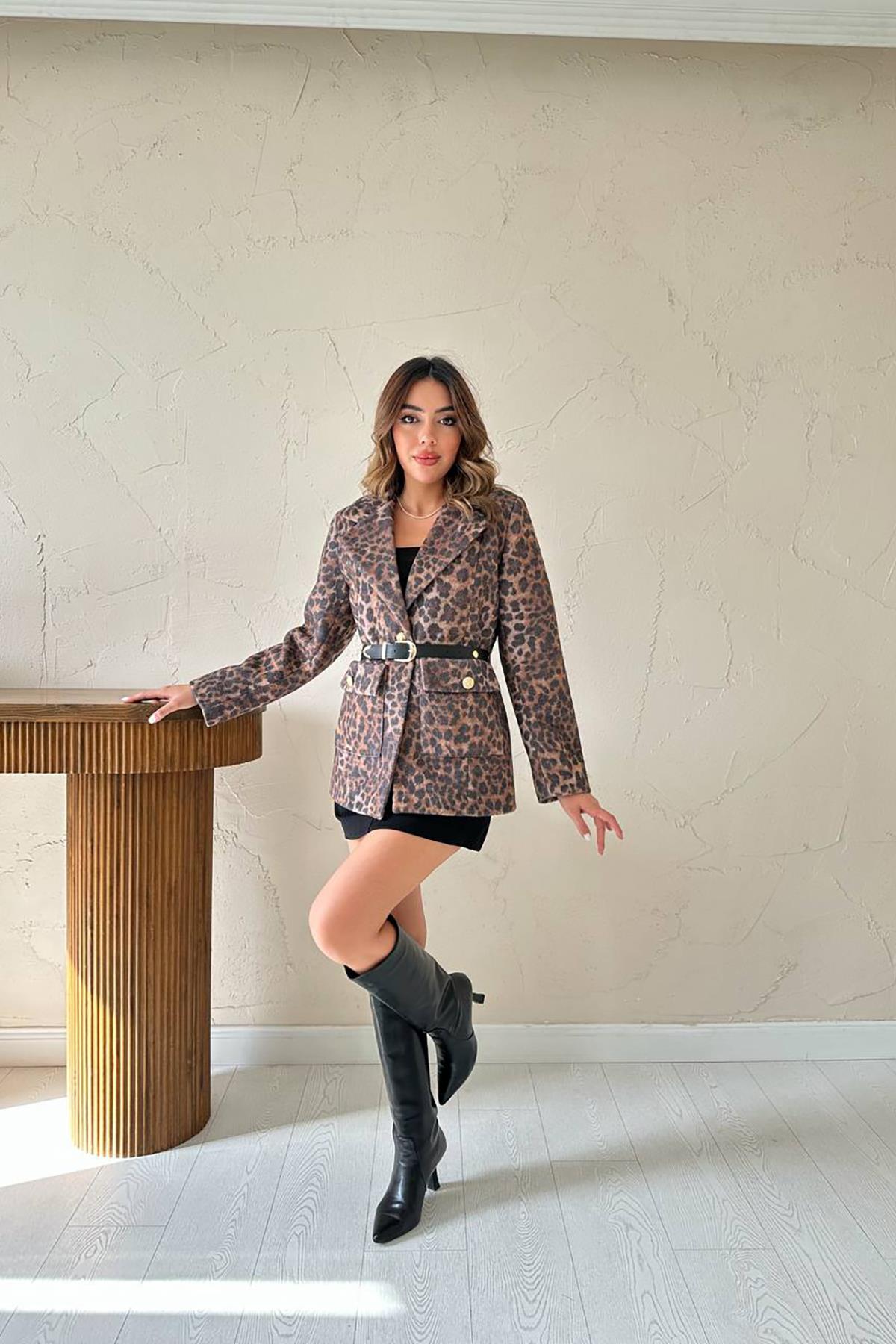 Toptan Leopar Gold Kemerli Leopar Ceket ..