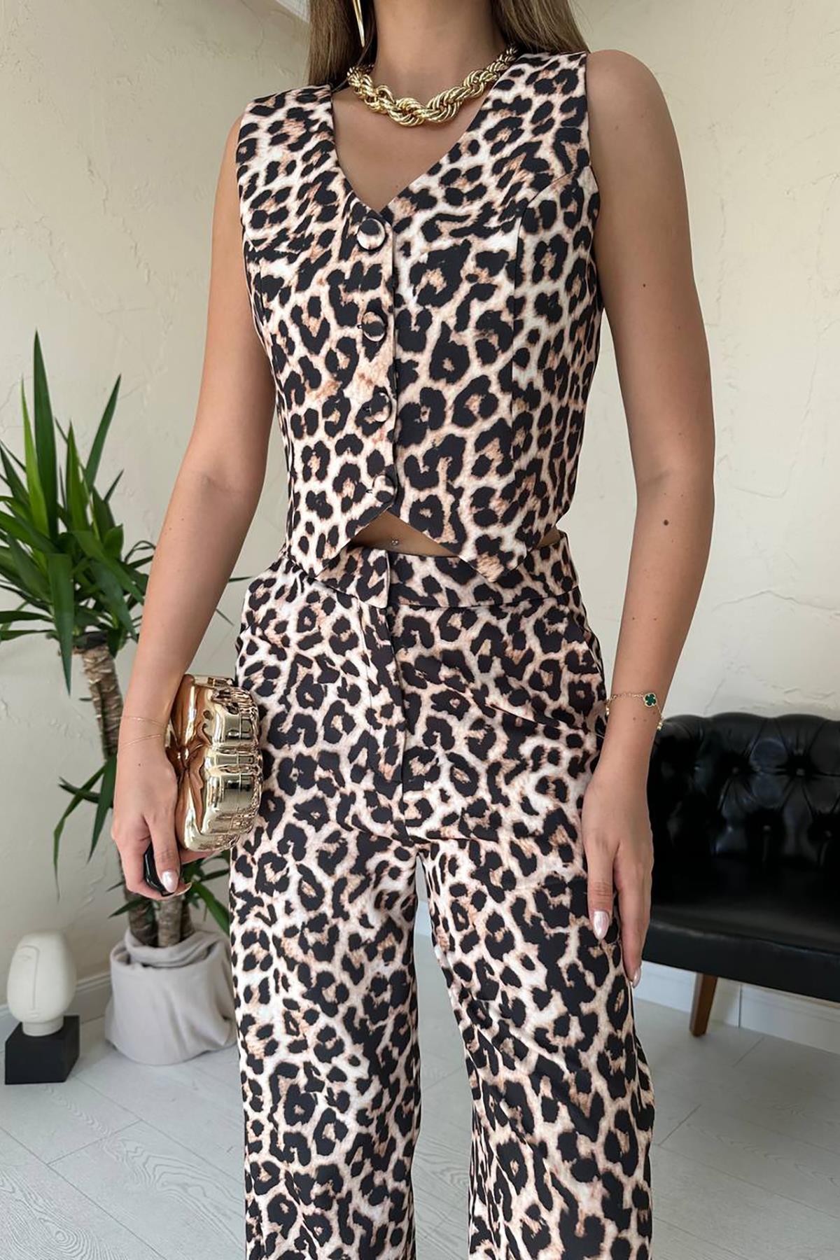 Toptan Leopar Leopar Desenli 3Lü Takım