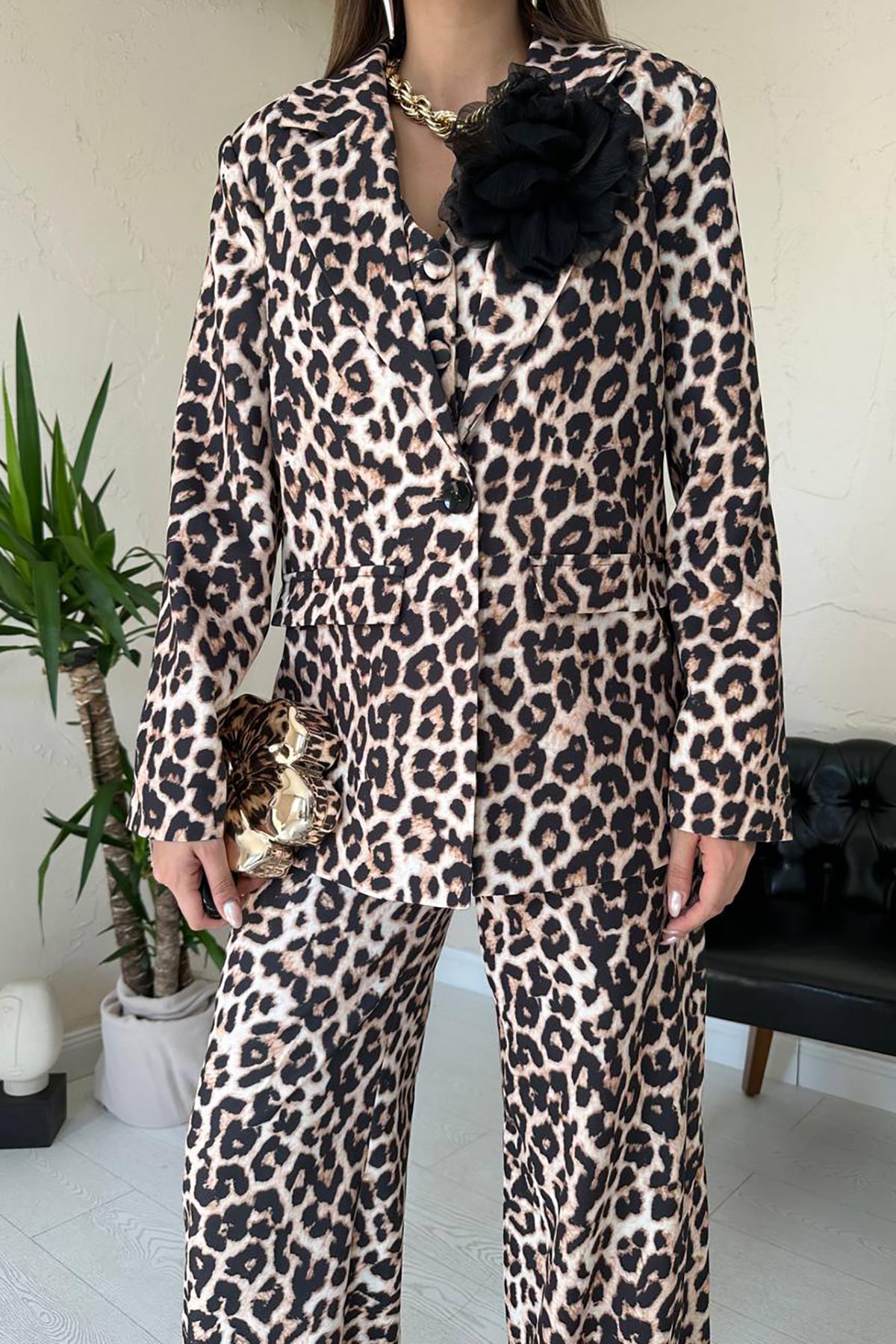 Toptan Leopar Leopar Desenli 3Lü Takım