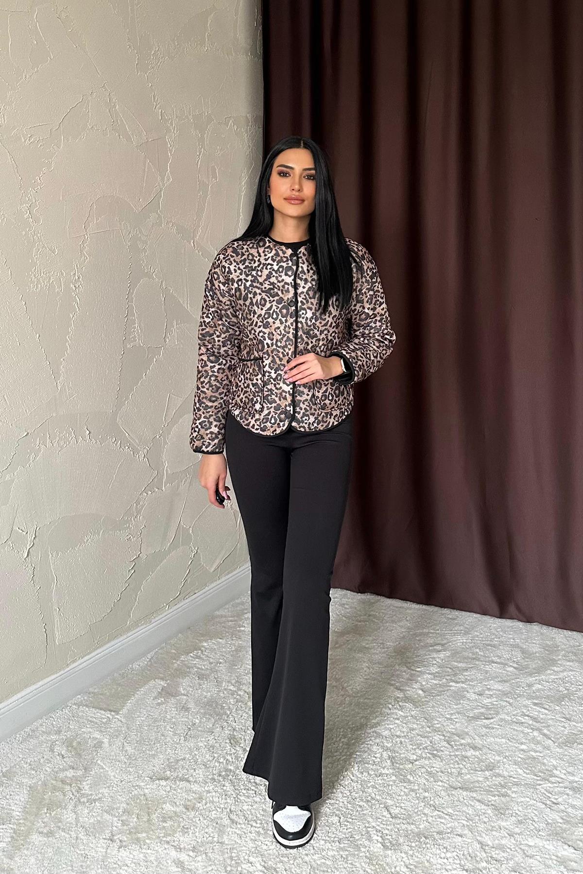 Toptan Leopar Leopar Desenli Kapitone Ceket