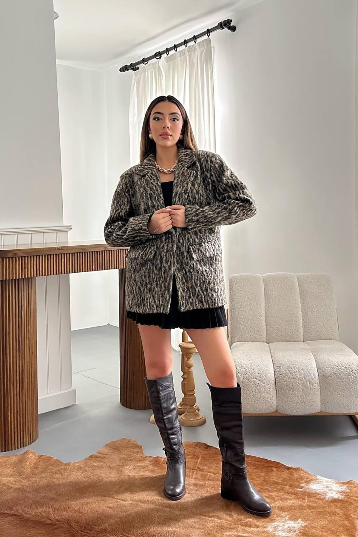 Leopar Leopar Yünlü Ceket
