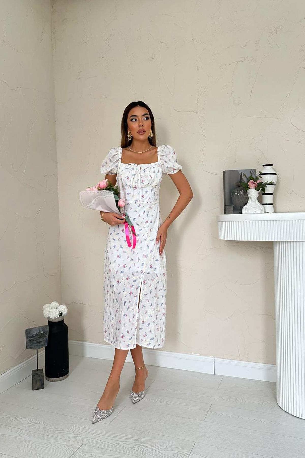 Toptan Lila Çiçekli Yazlık Elbise Lila L