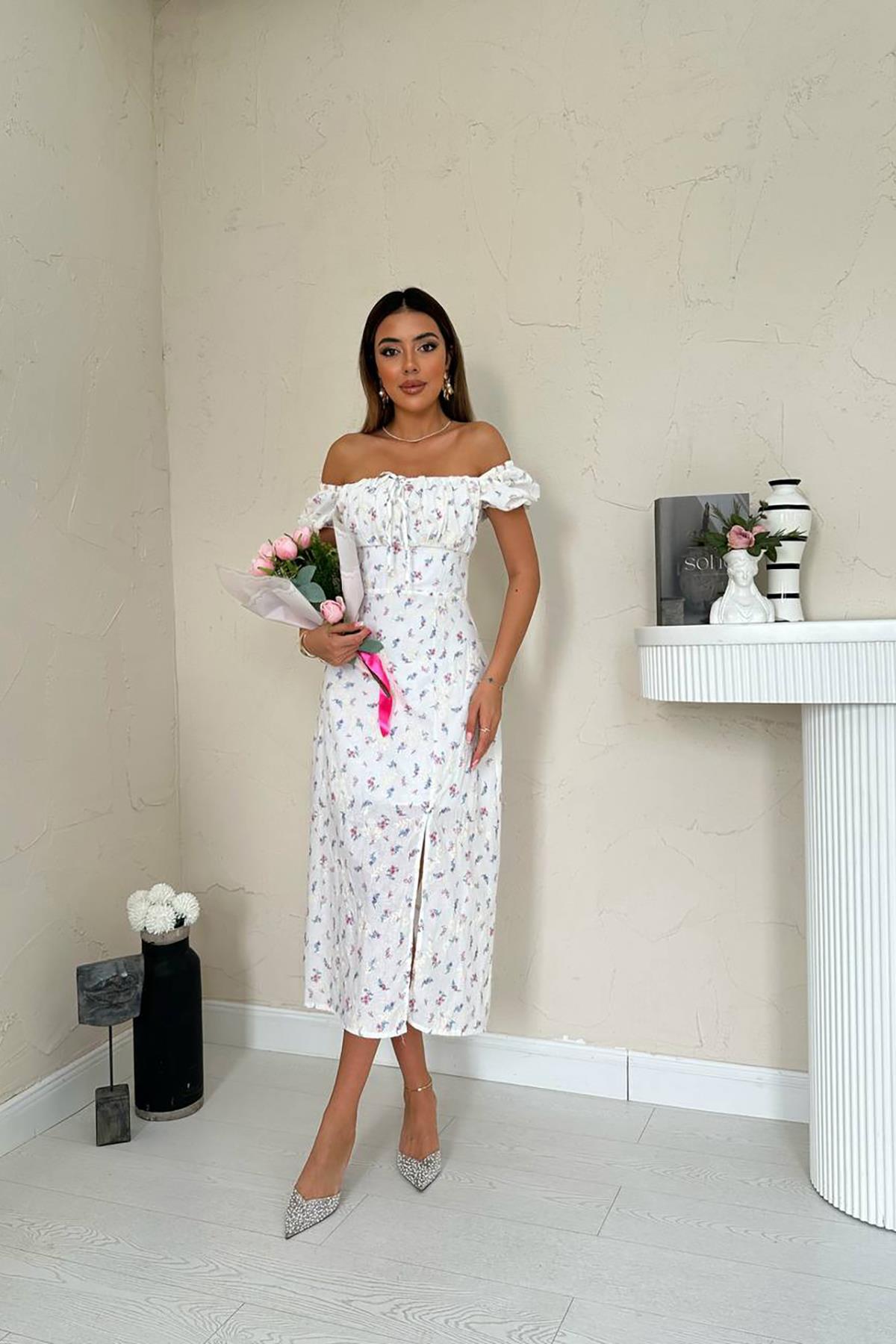 Toptan Lila Çiçekli Yazlık Elbise