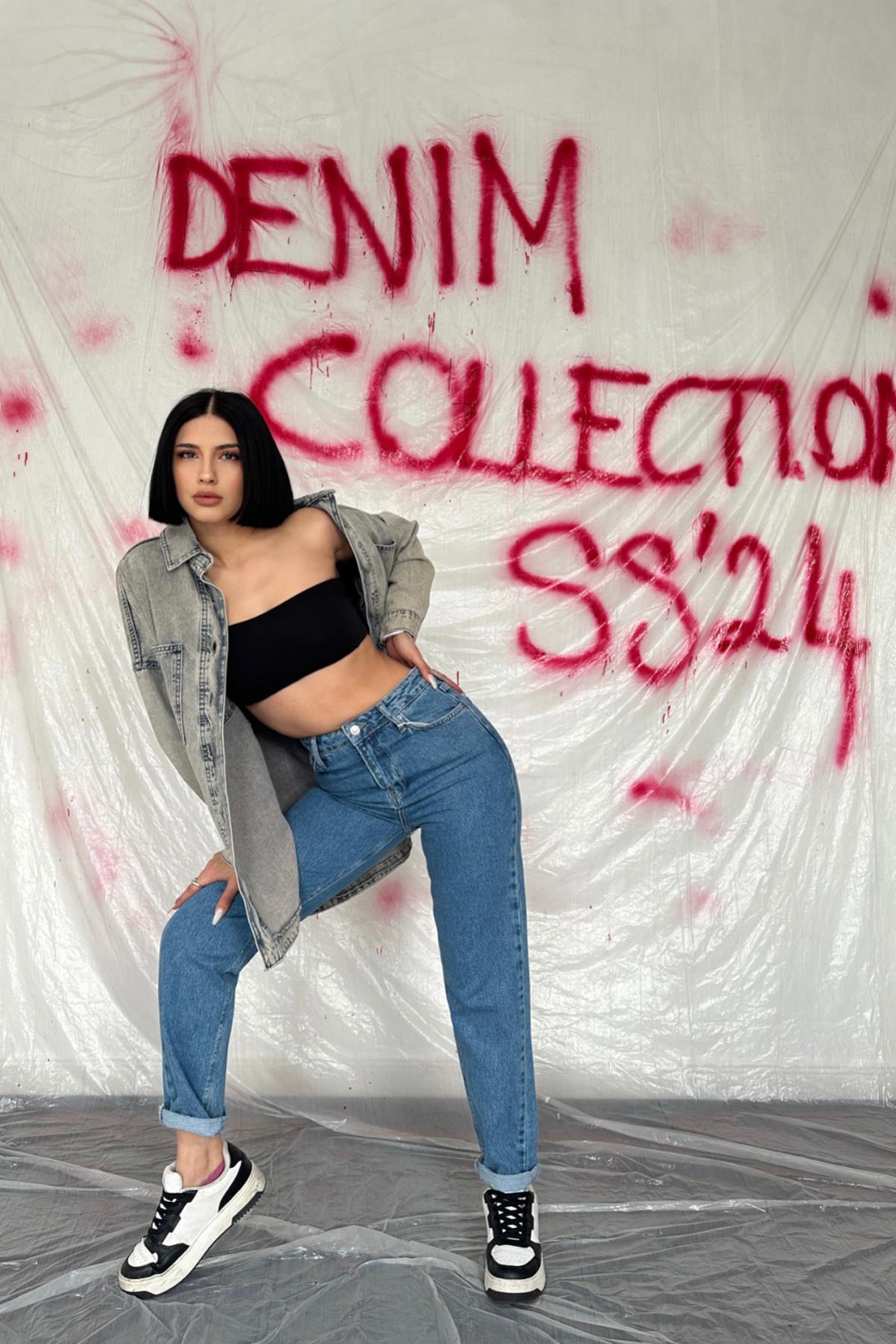 Toptan Mavi Boru Paça Jeans Pantolon