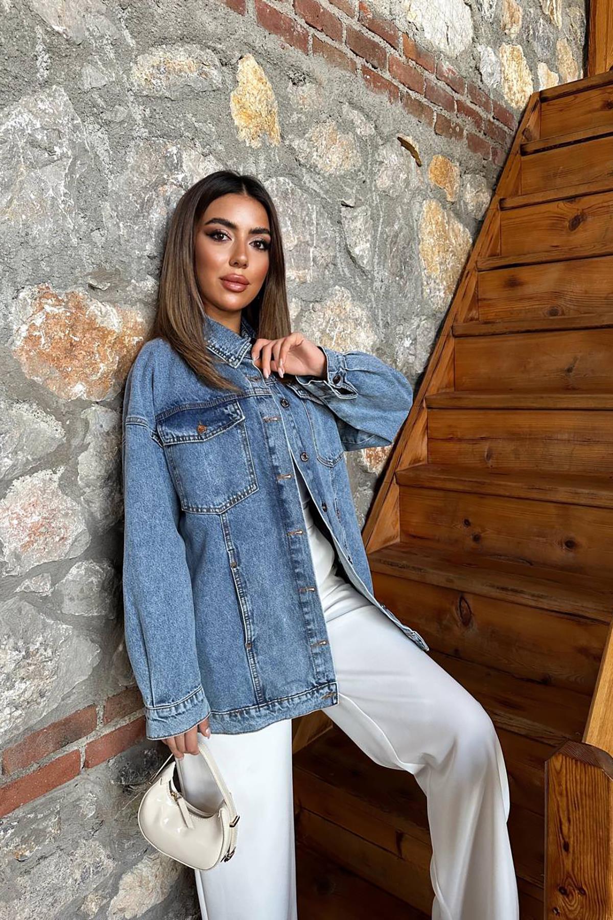 Toptan Mavi Oversize Kot Ceket