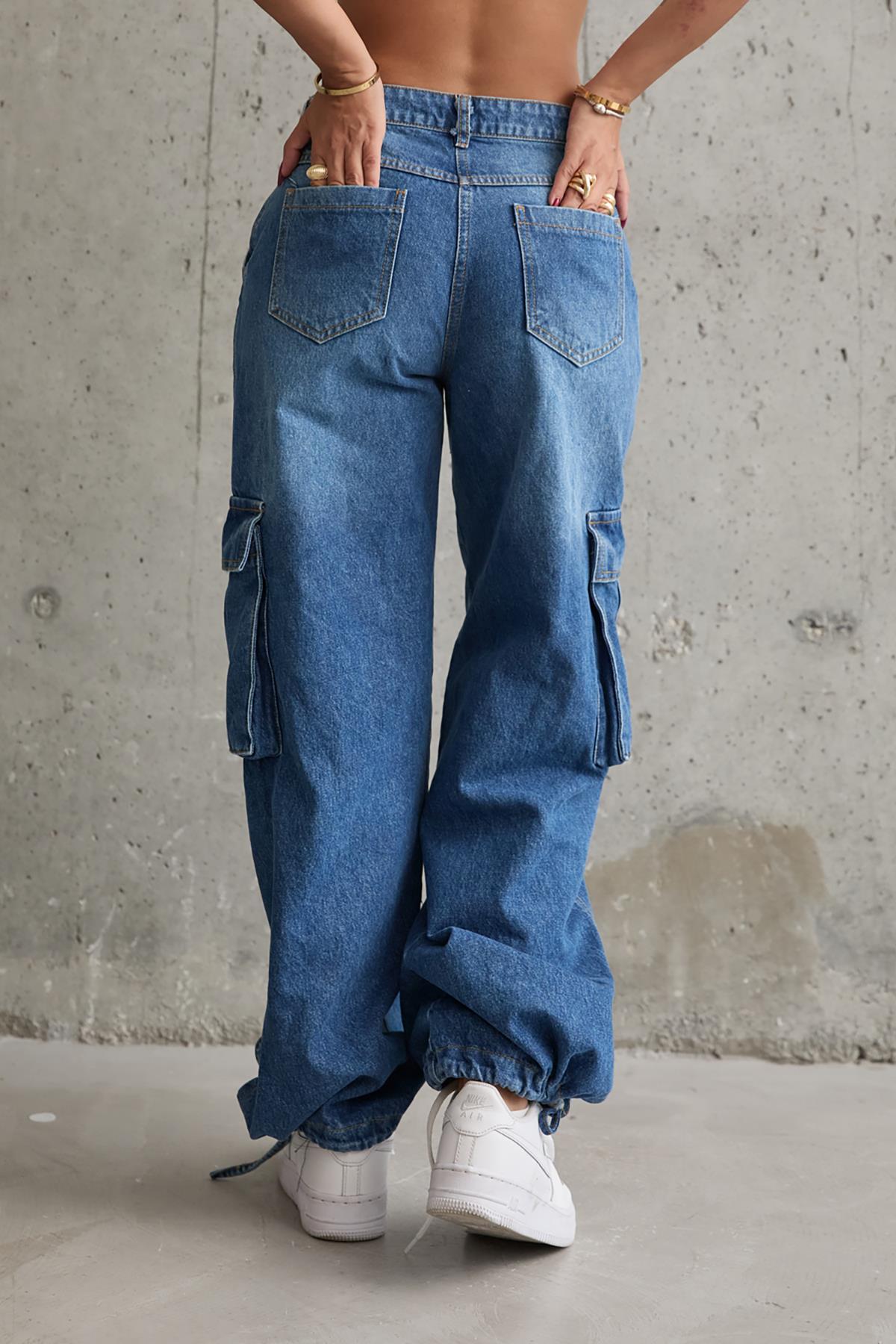 Toptan Mavi Yan Cepli Jeans Pantolon