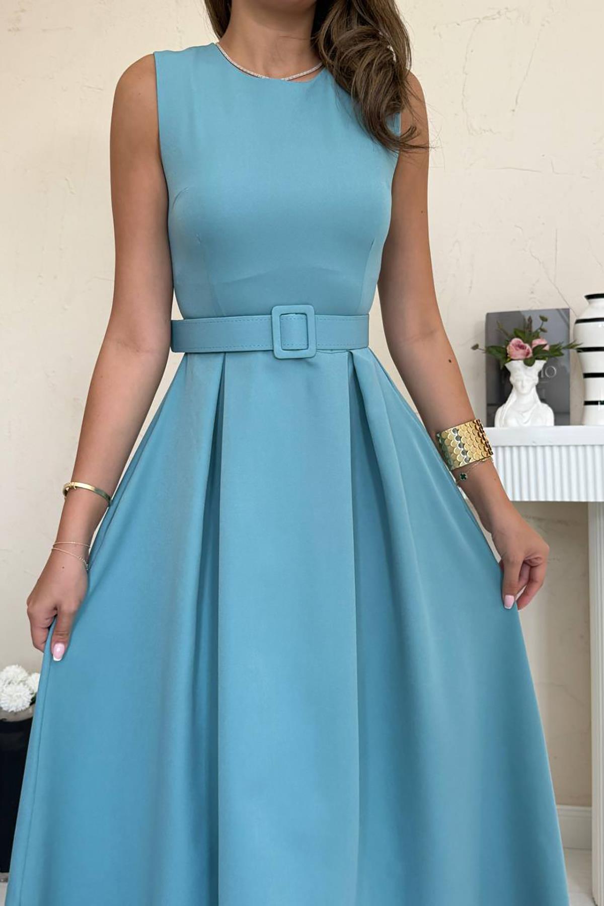 Toptan Mint Halter Yaka Kloş Elbise