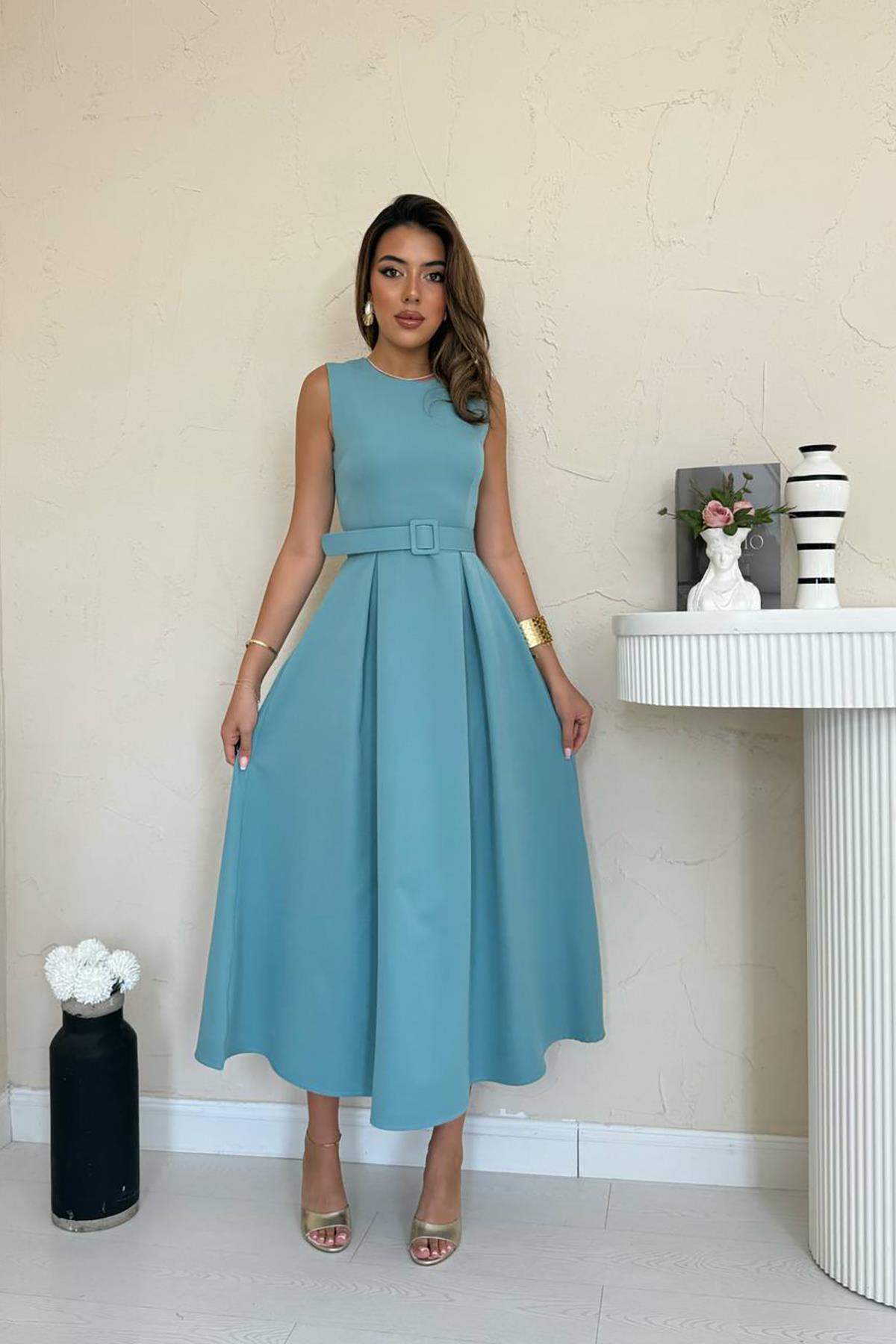 Toptan Mint Halter Yaka Kloş Elbise Mint L