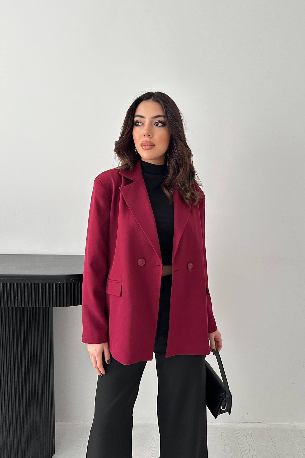 Mürdüm 2 Düğmeli Blazer Ceket
