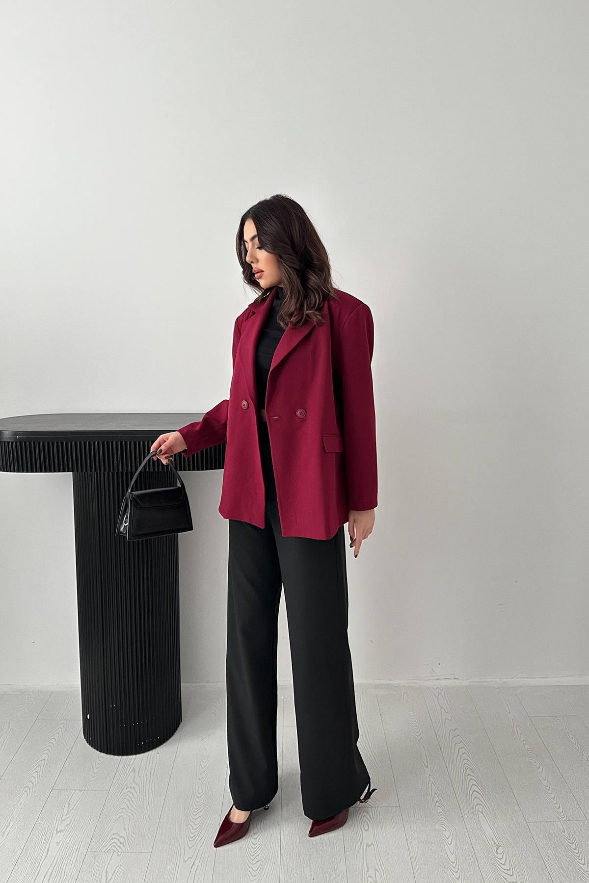 Mürdüm 2 Düğmeli Blazer Ceket