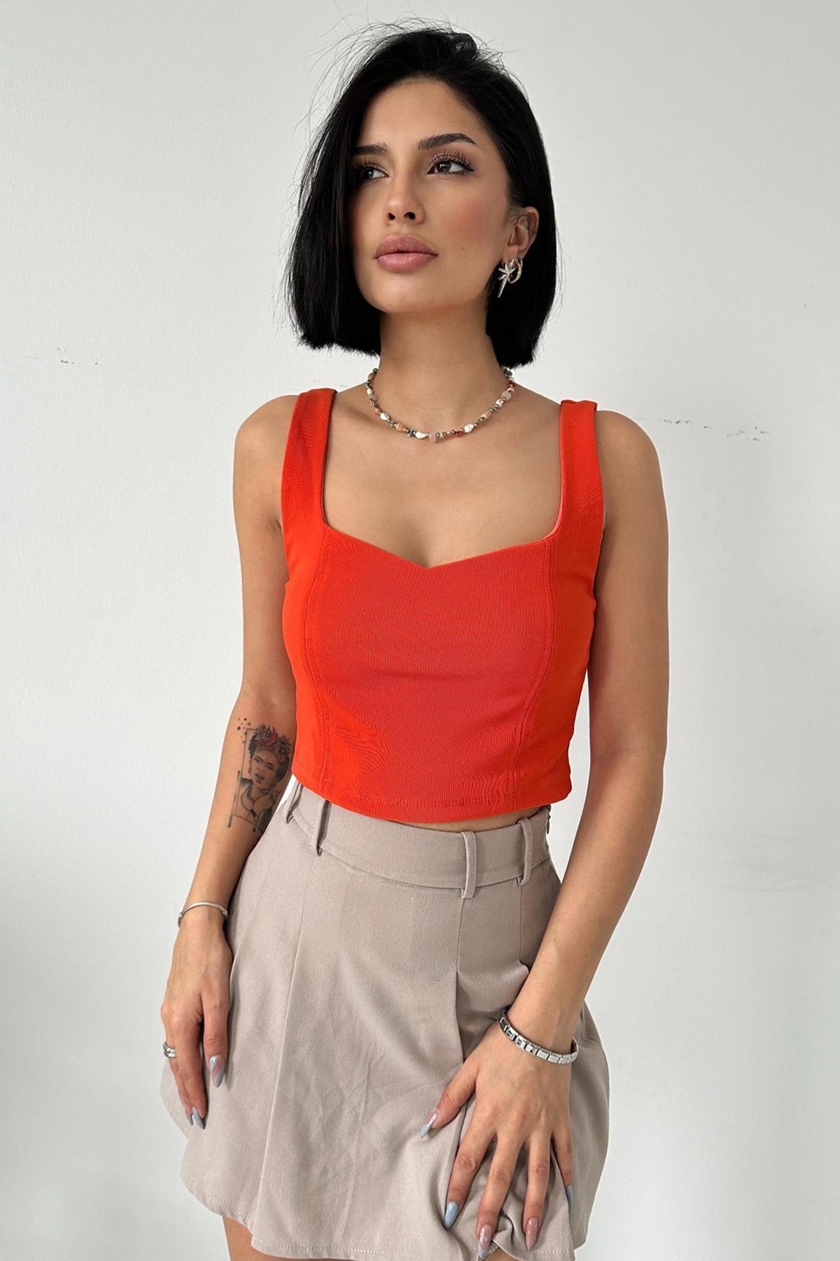 Toptan Oranj Askılı Bluz Oranj L