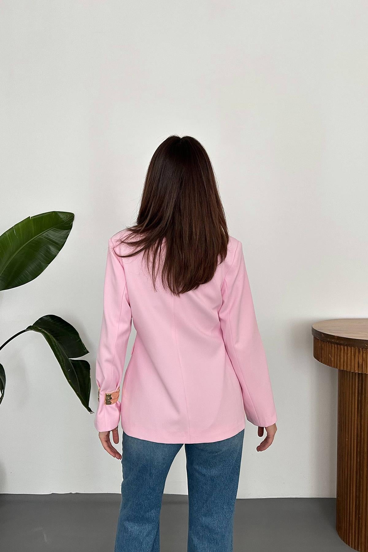 Pembe Belden Oturtmalı Blazer Ceket