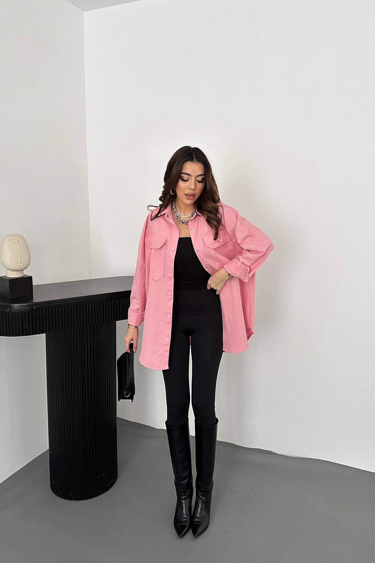 Pembe Gabardin Gömlek