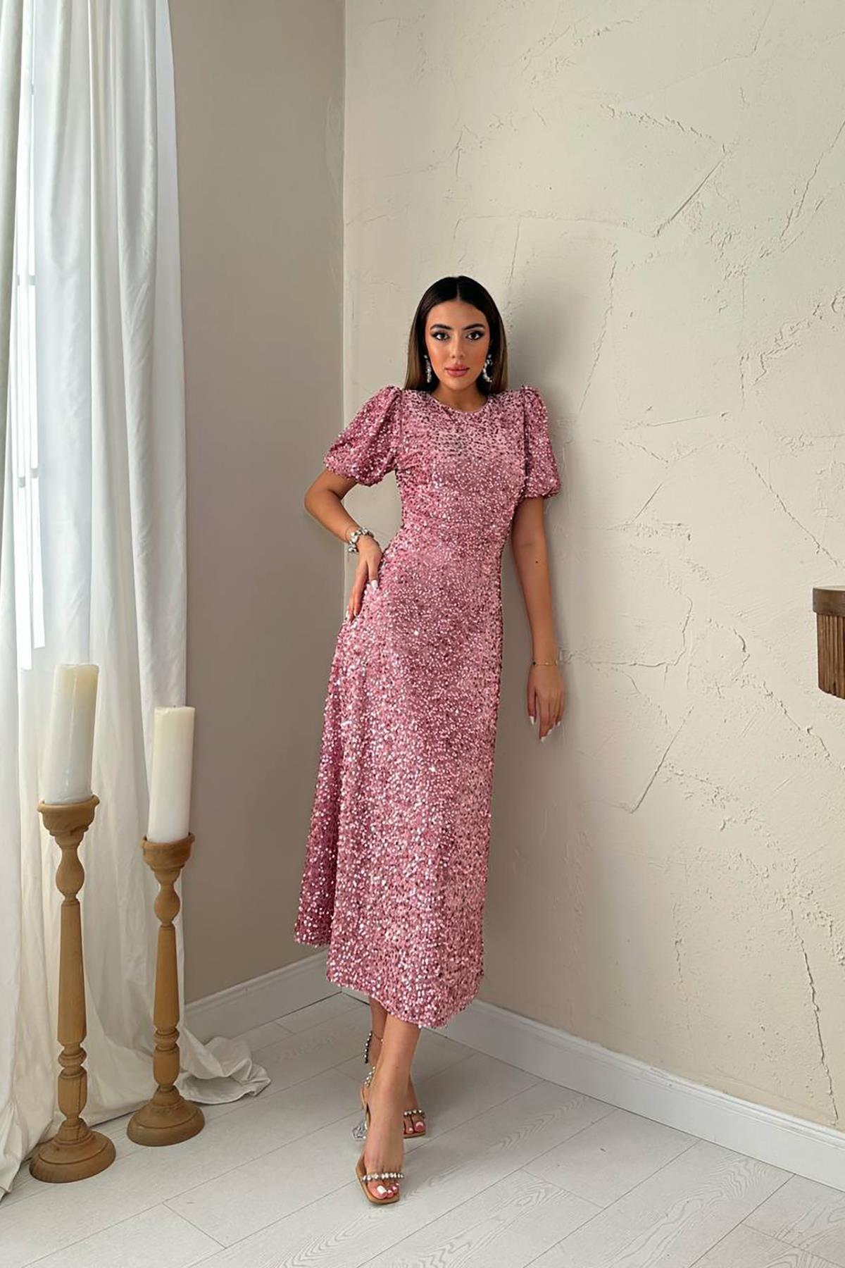 Toptan Pembe Pulpayet Elbise