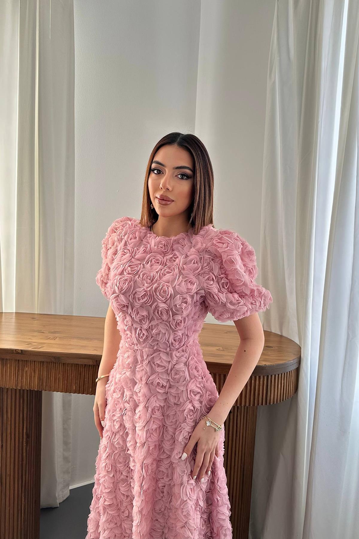 Toptan Pudra Güllü Elbise