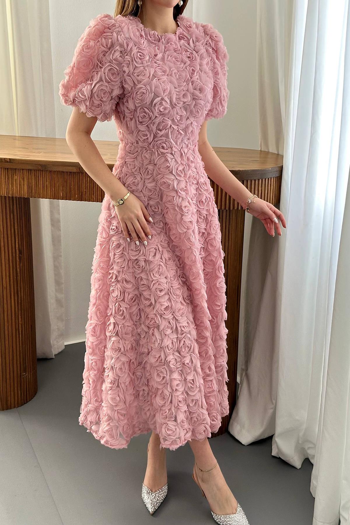 Toptan Pudra Güllü Elbise