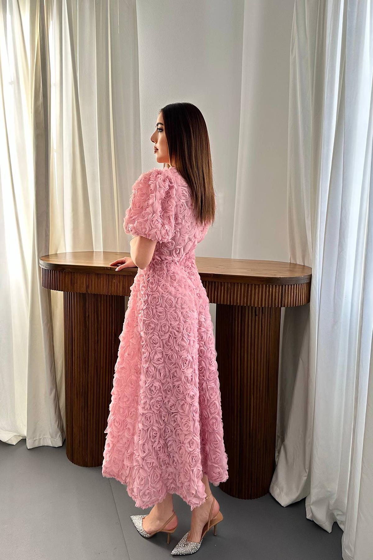 Toptan Pudra Güllü Elbise