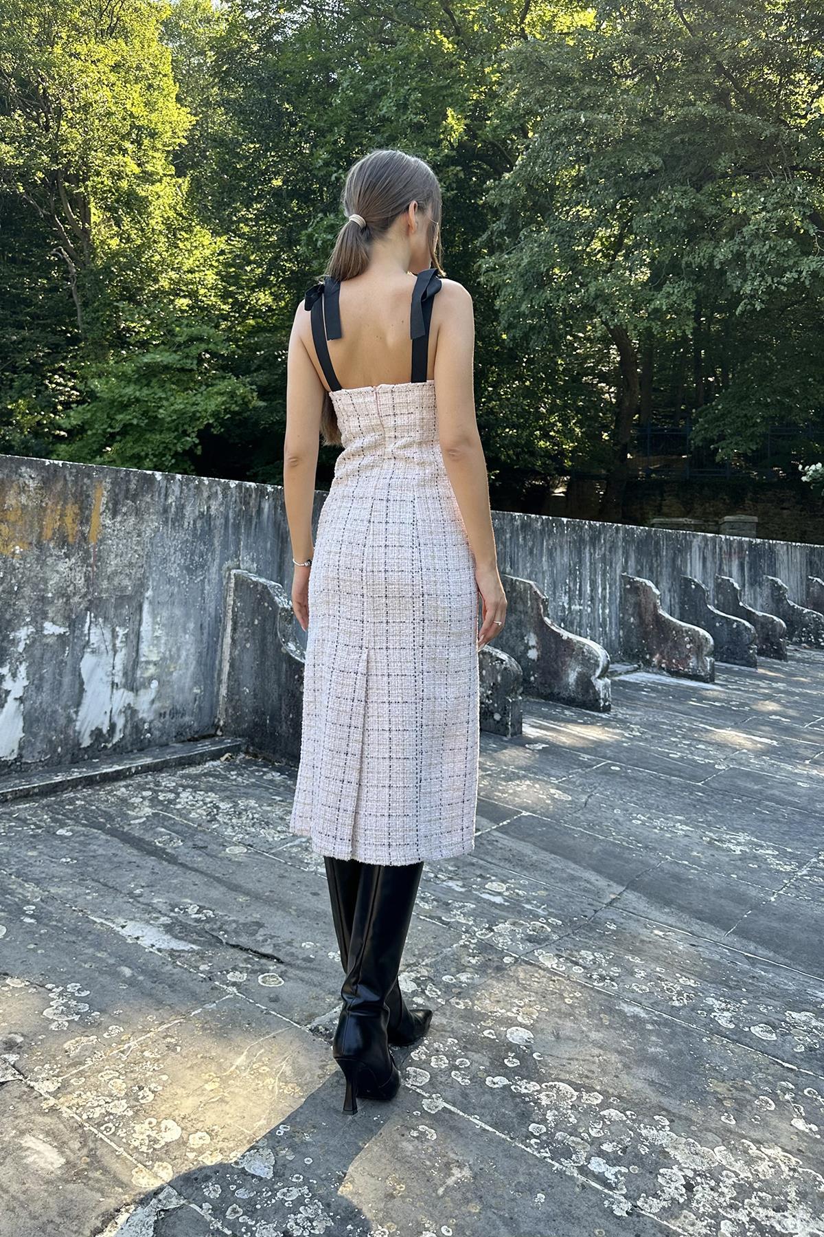 Toptan Pudra Kurdeleli Elbise