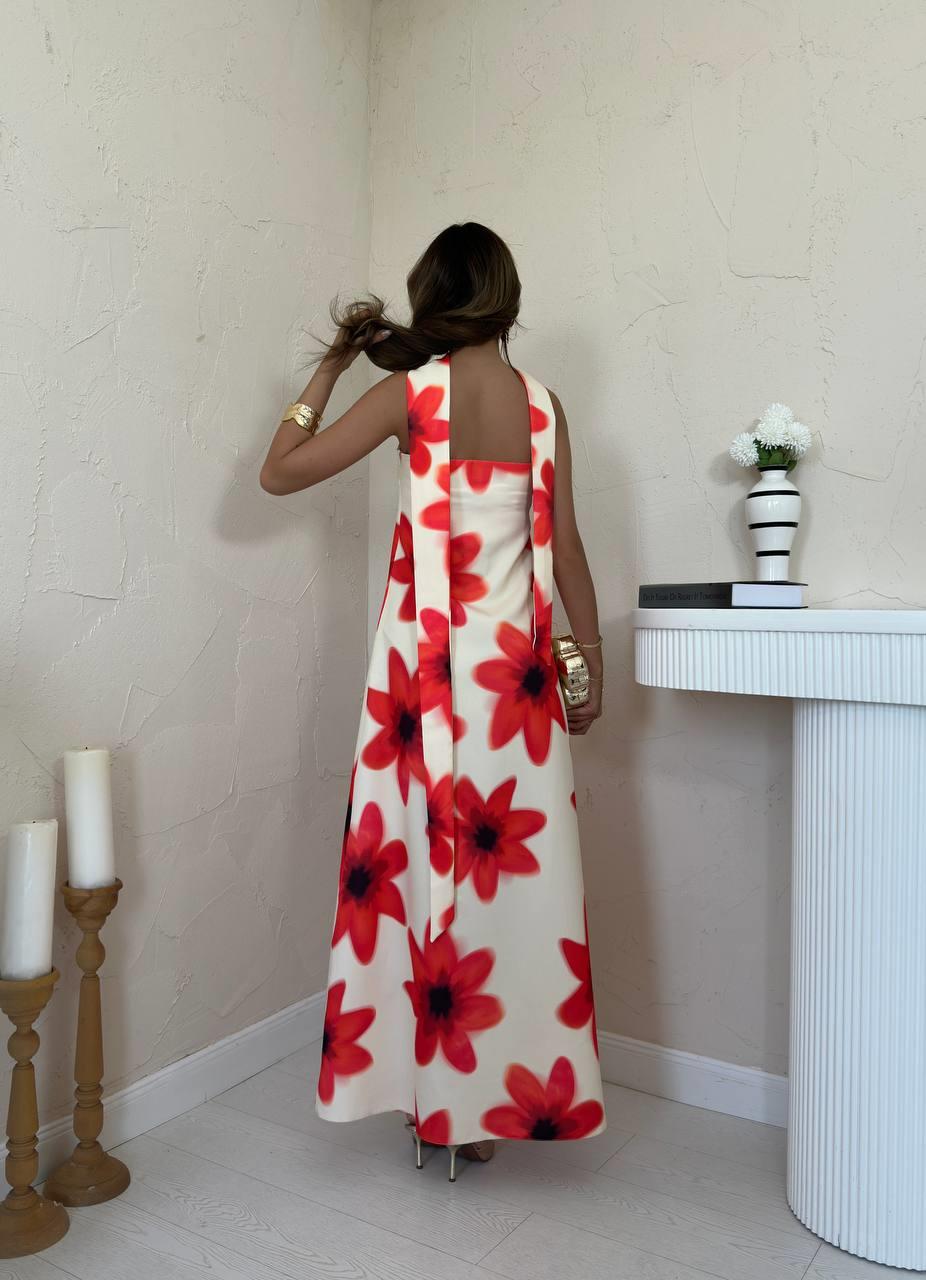 Toptan Sarı Boyundan Fularlı Elbise