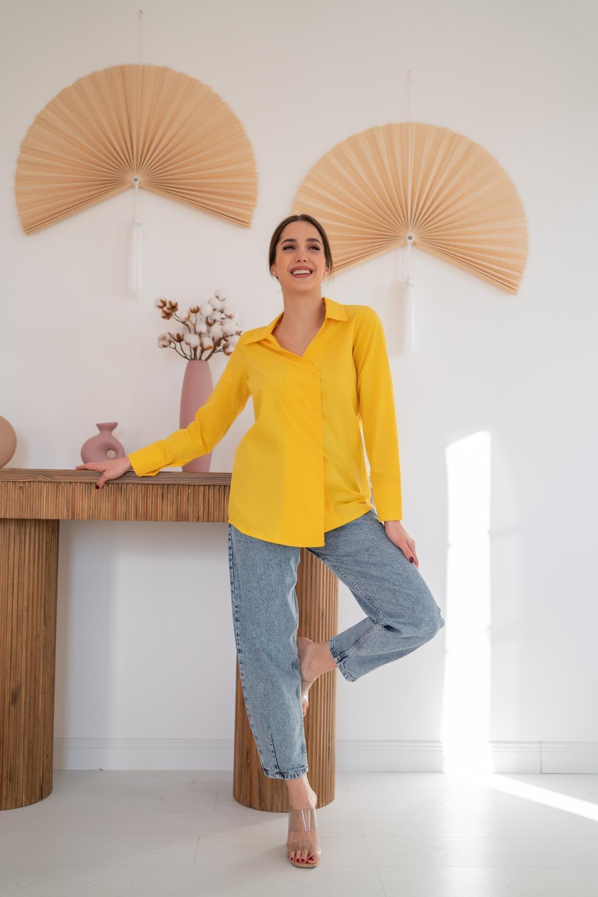 Toptan Sarı Düğmeli Gömlek