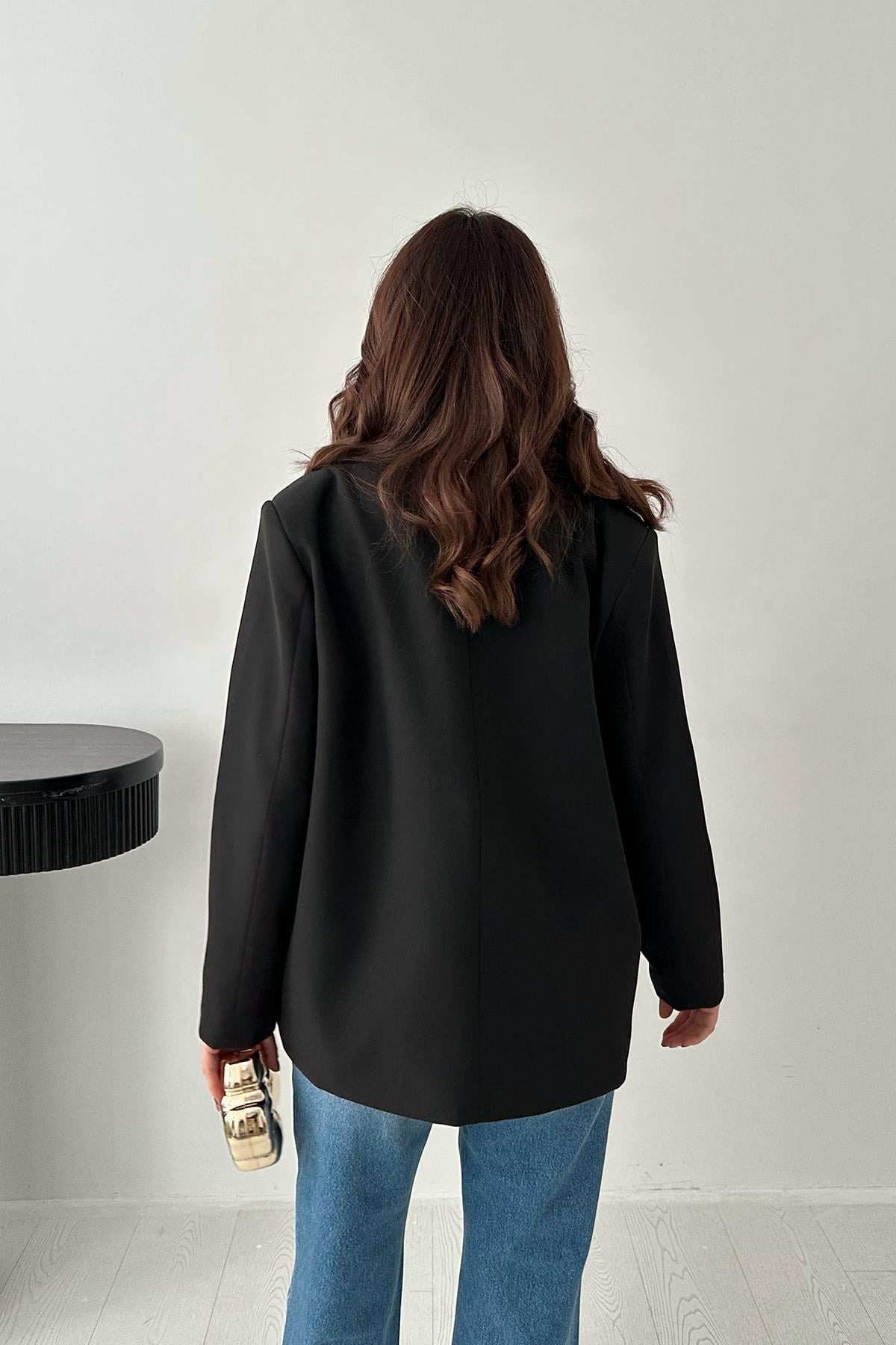 Siyah 2 Düğmeli Blazer Ceket
