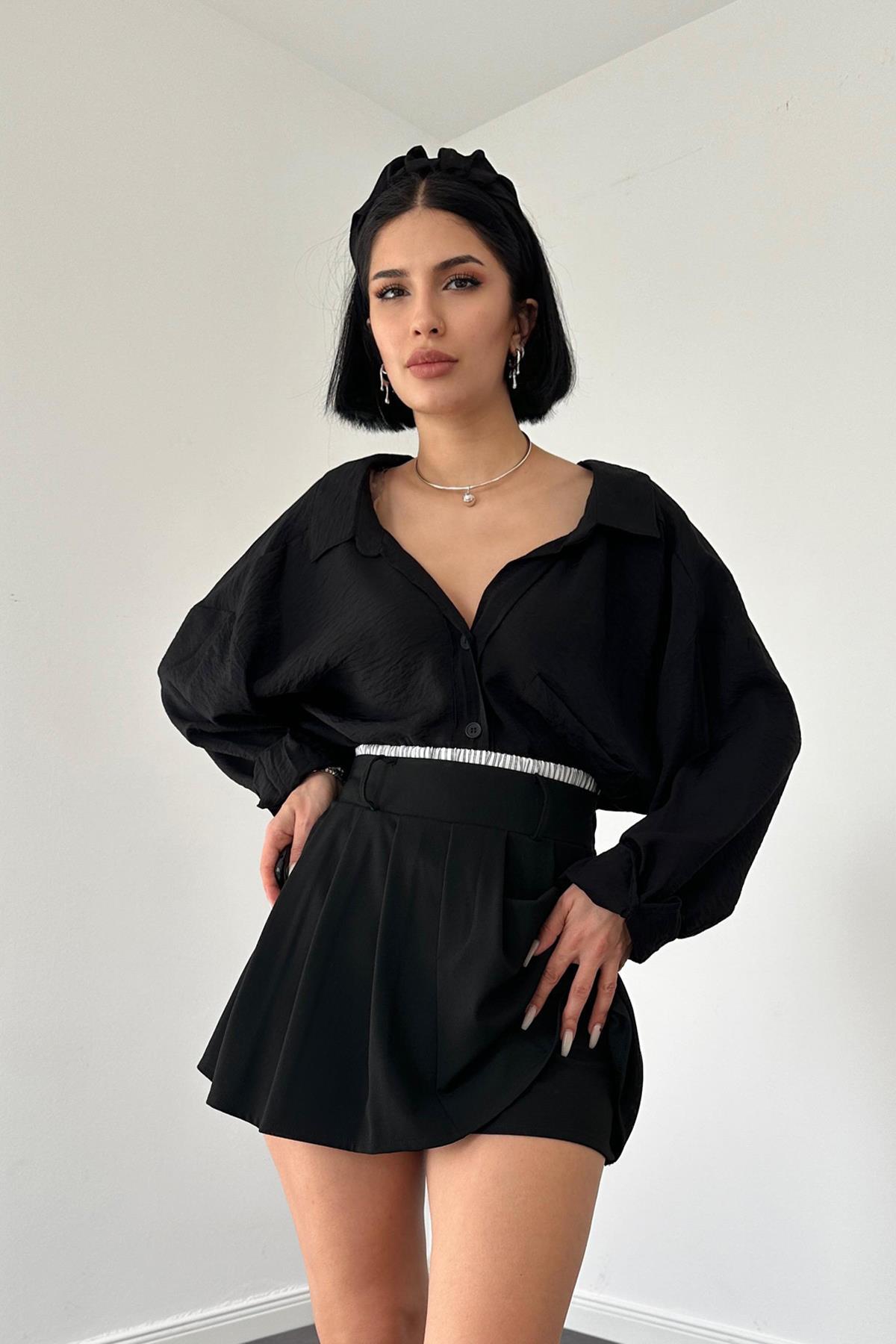 Toptan Siyah Beli Lastikli Etek Şort