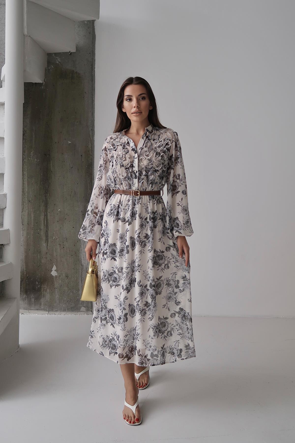 Toptan Siyah Biye Detaylı Elbise Siyah L