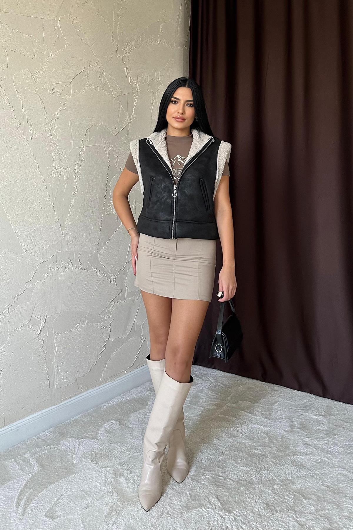 Toptan Siyah Cepli Kısa Yelek Siyah L