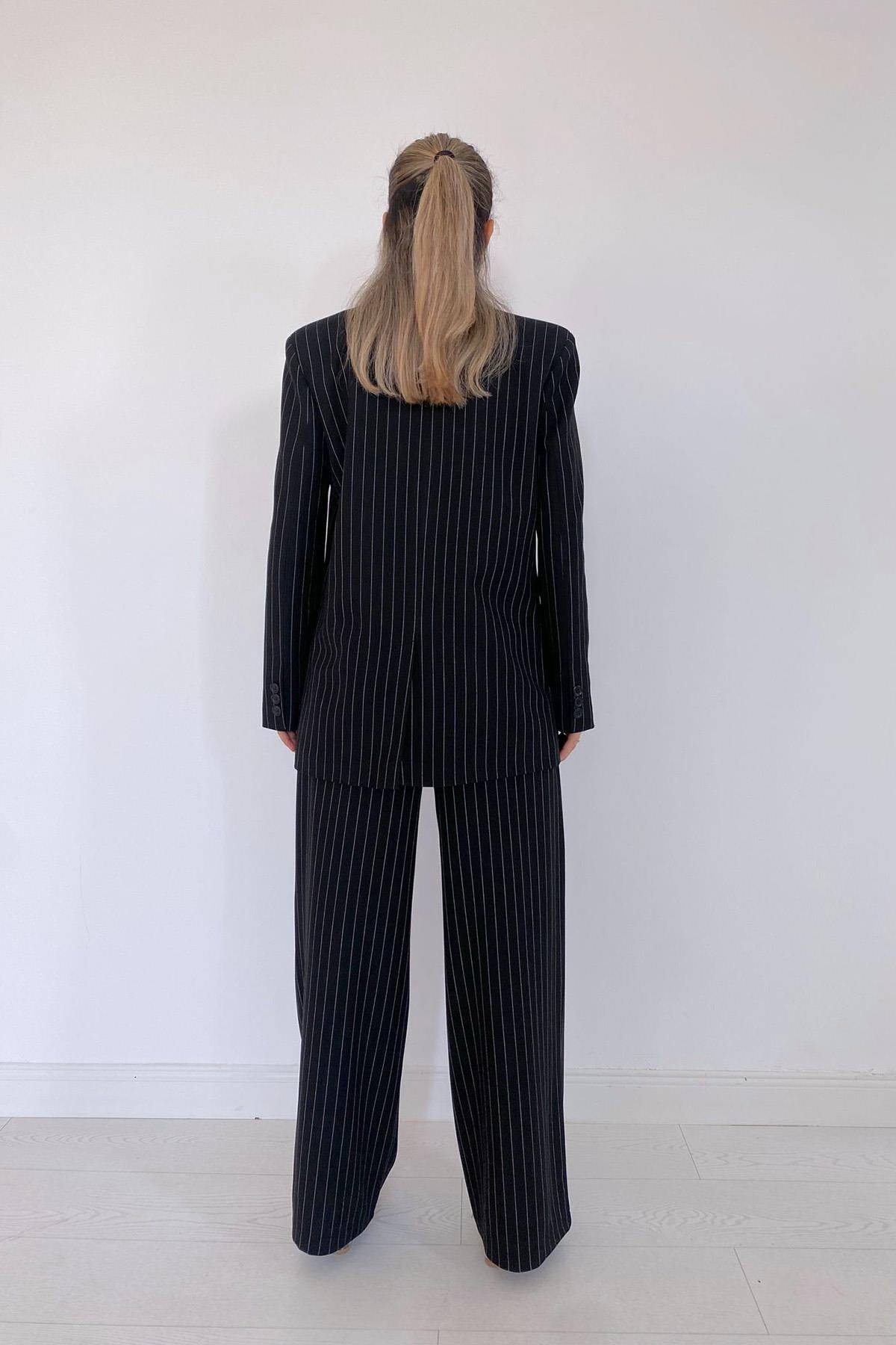 Toptan Siyah Çizgili Ceket & Yelek Ve Pantolon Takım