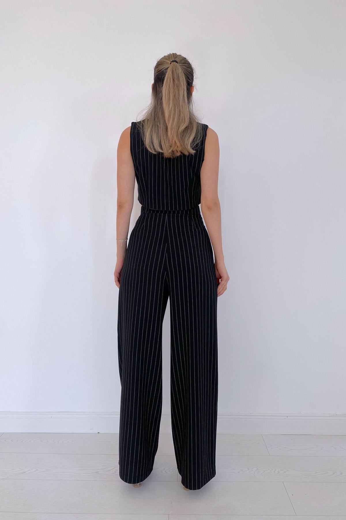 Toptan Siyah Çizgili Ceket & Yelek Ve Pantolon Takım