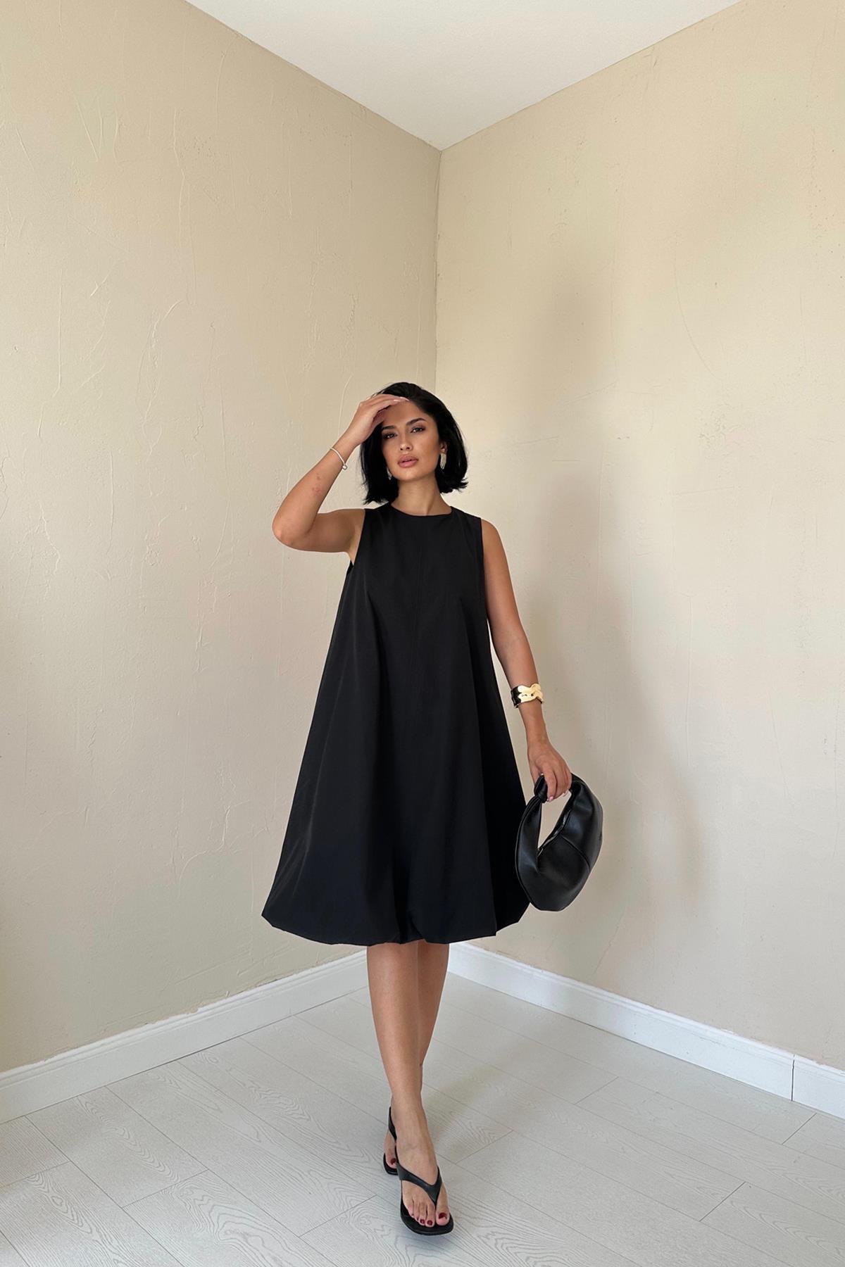 Toptan Siyah Comfort Balon Elbise Siyah L