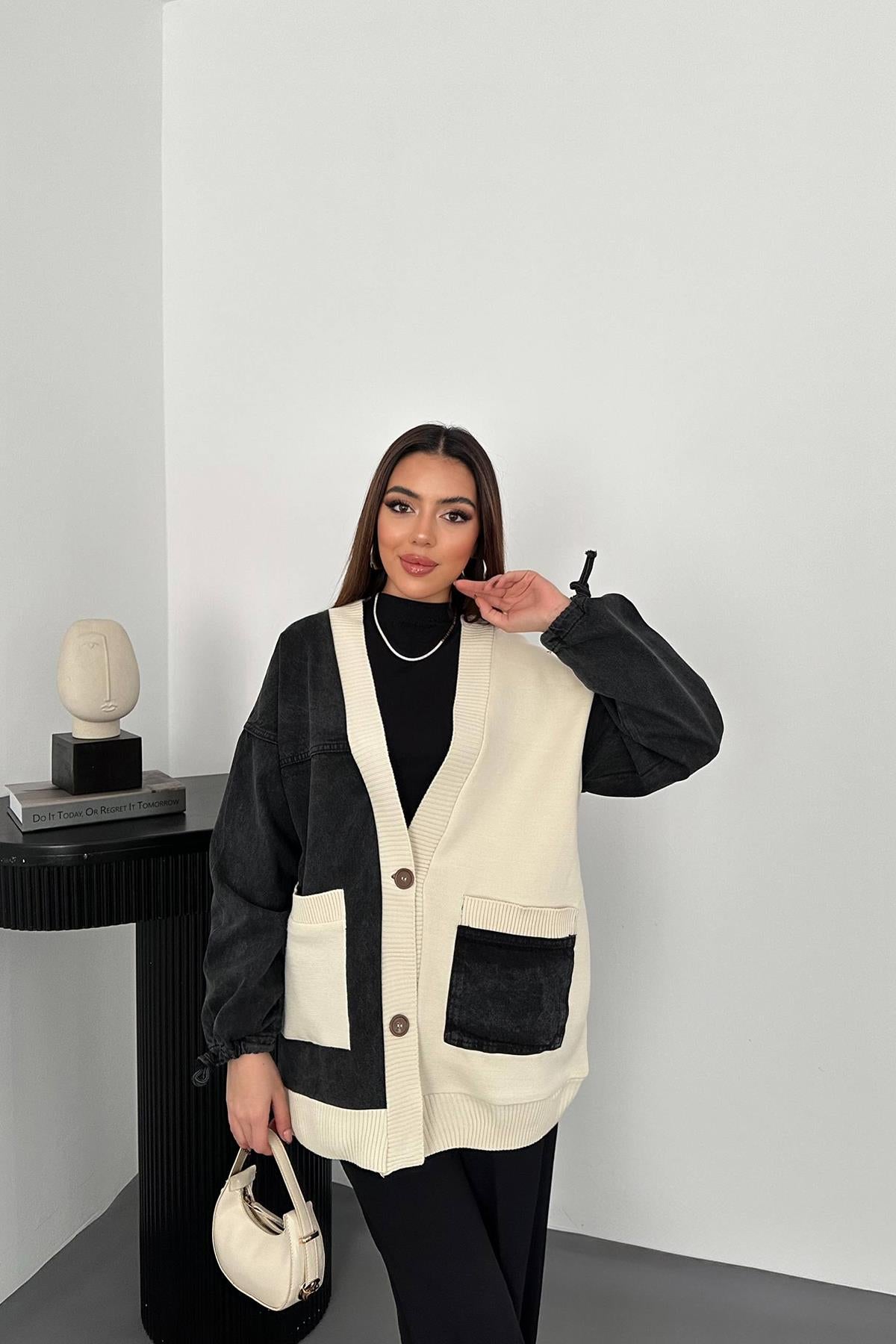 Toptan Siyah Garnili Kot Hırka Siyah STD