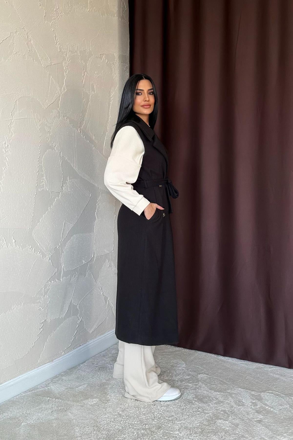 Toptan Siyah Kolsuz Kaşe Kadın Kaban