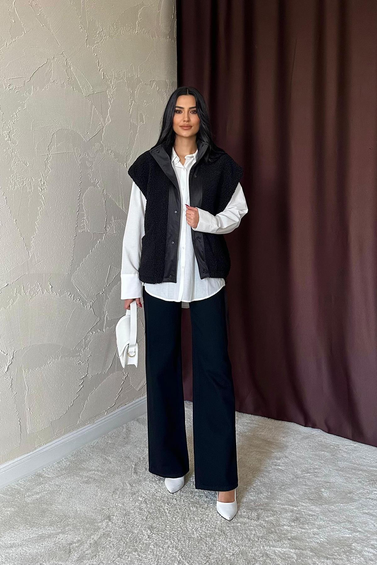 Toptan Siyah Yanları Bağlı Yelek