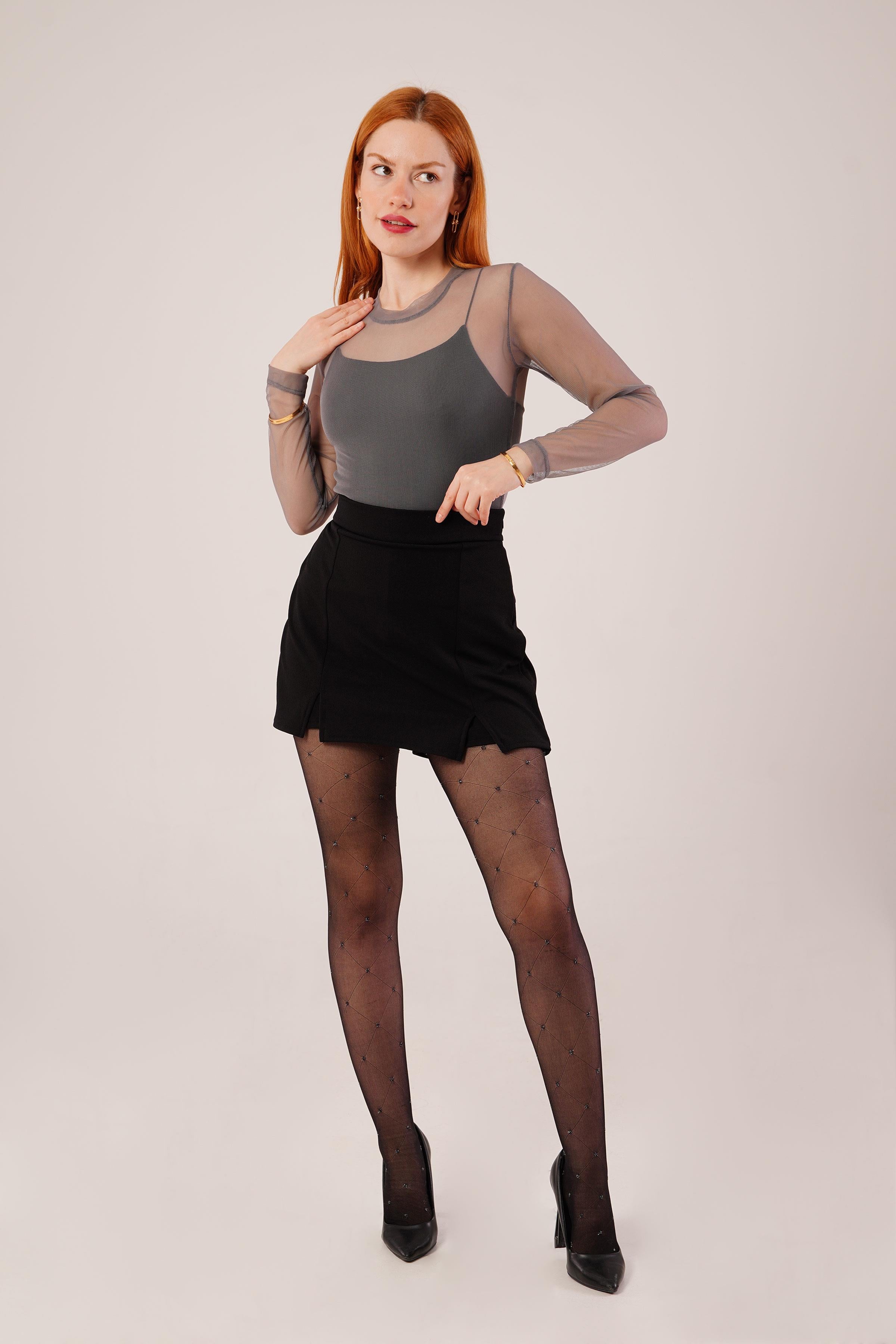 Transparan Gri Toptan Tül Basic Bluz
