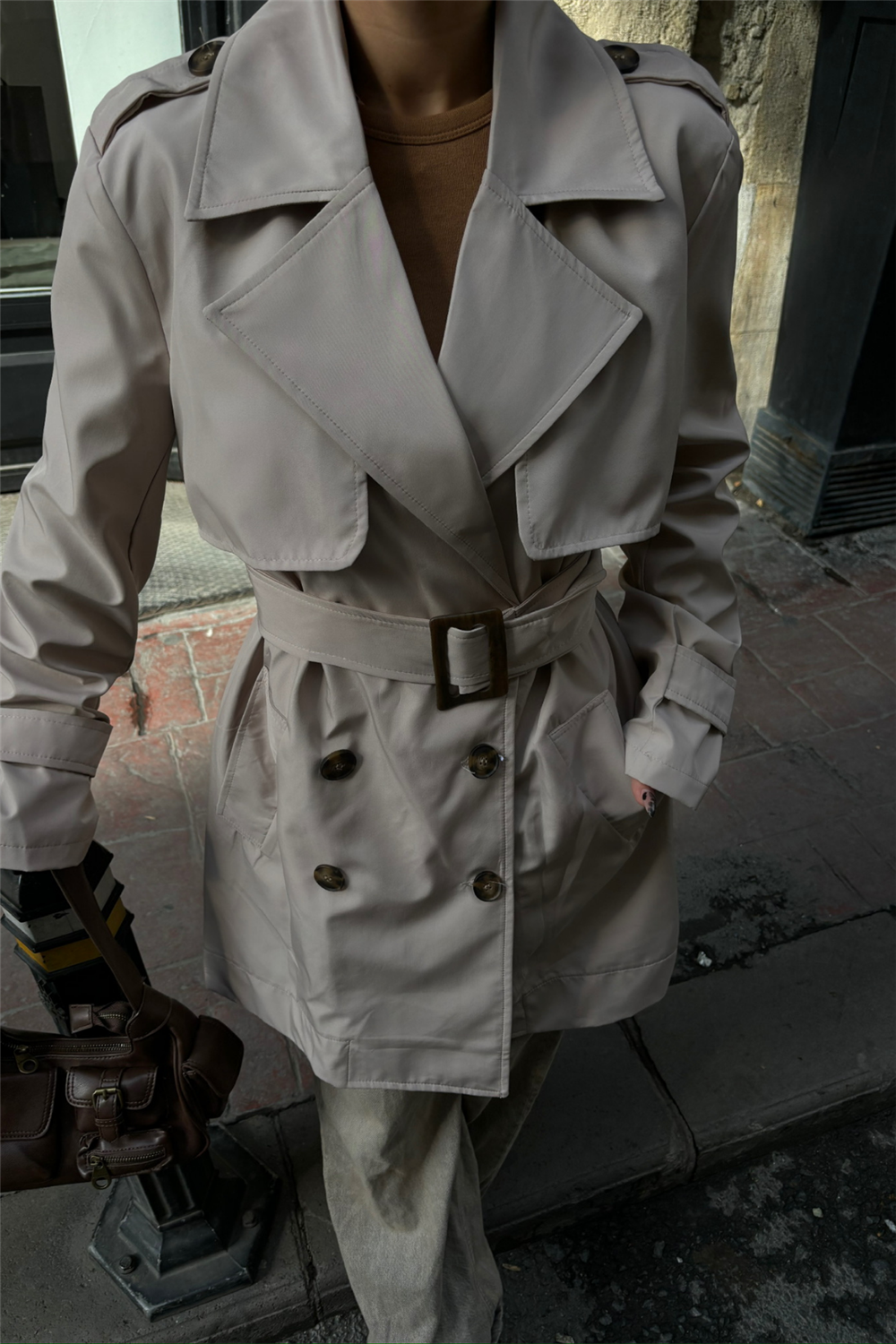 TRENCH KISA ŞANEL BOY - Taş