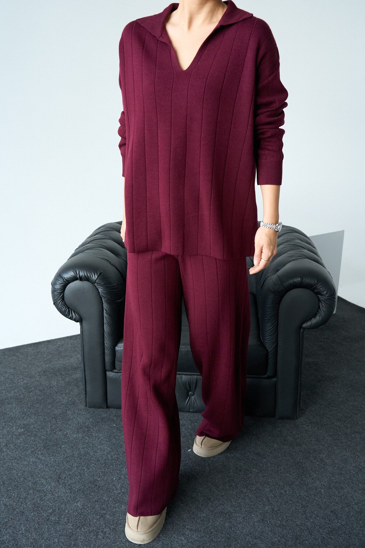 Bordo Triko Pantalonlu Takım