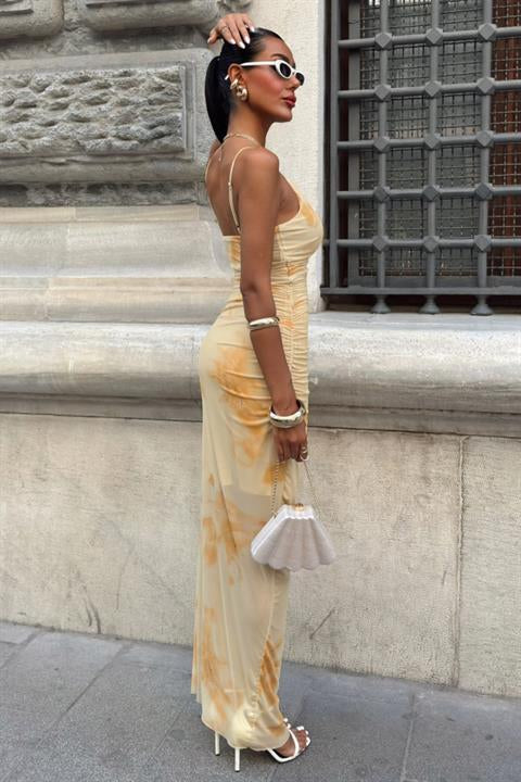 Tül Kumaş Askılı Şık Elbise 2907