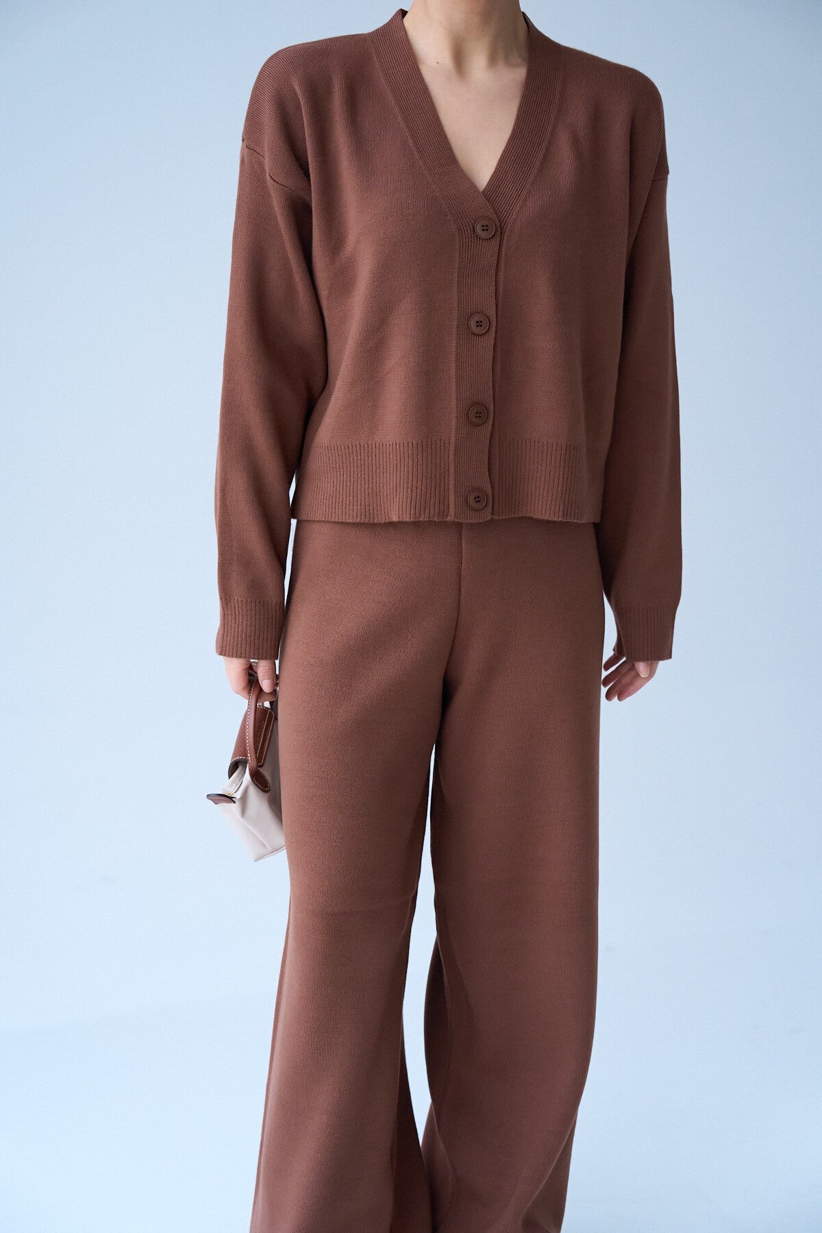 Milk Coffee Long Sleeve Buttoned Cardigan Set