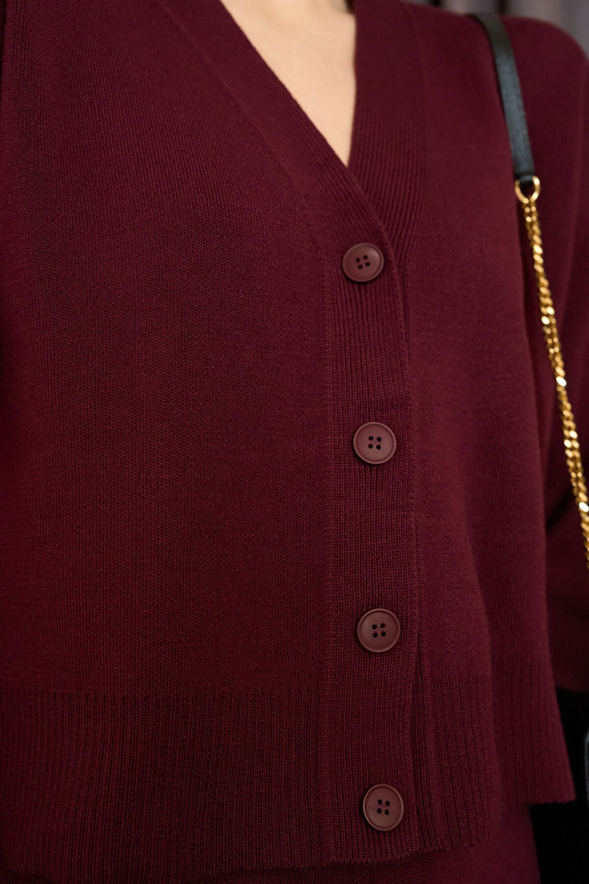 Bordeaux Long-Sleeve Buttoned Cardigan Set