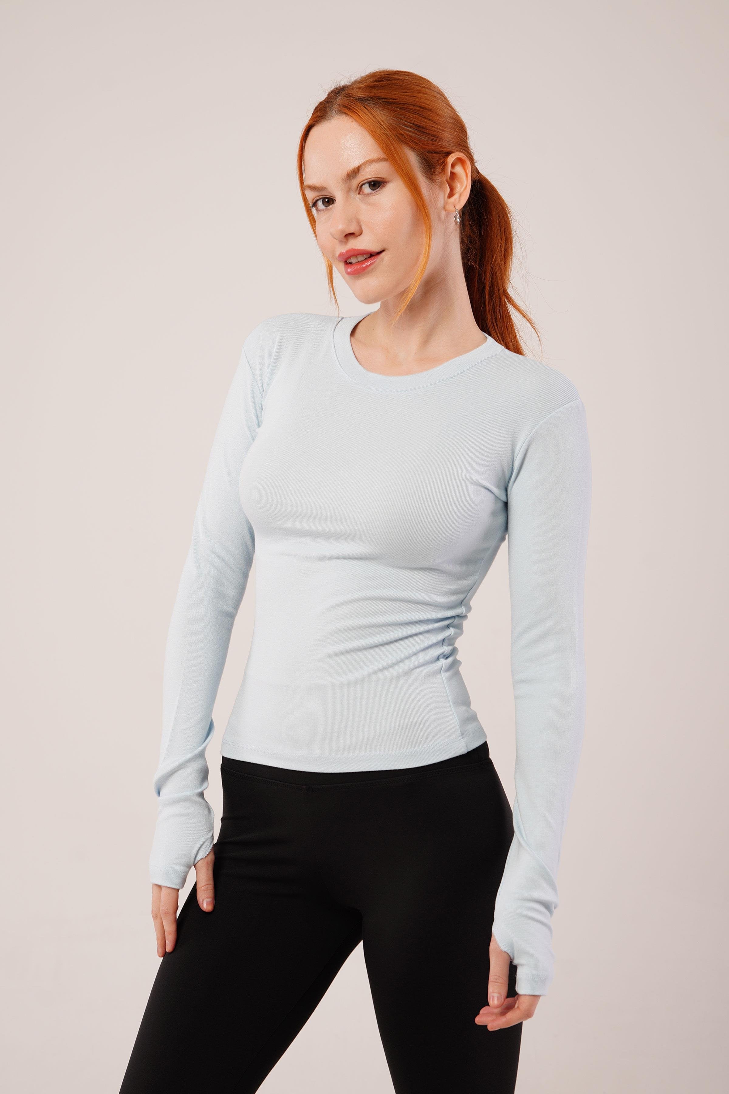 Uzun Kollu Basic Bebe Mavisi Toptan Bluz Bebe Mavi S