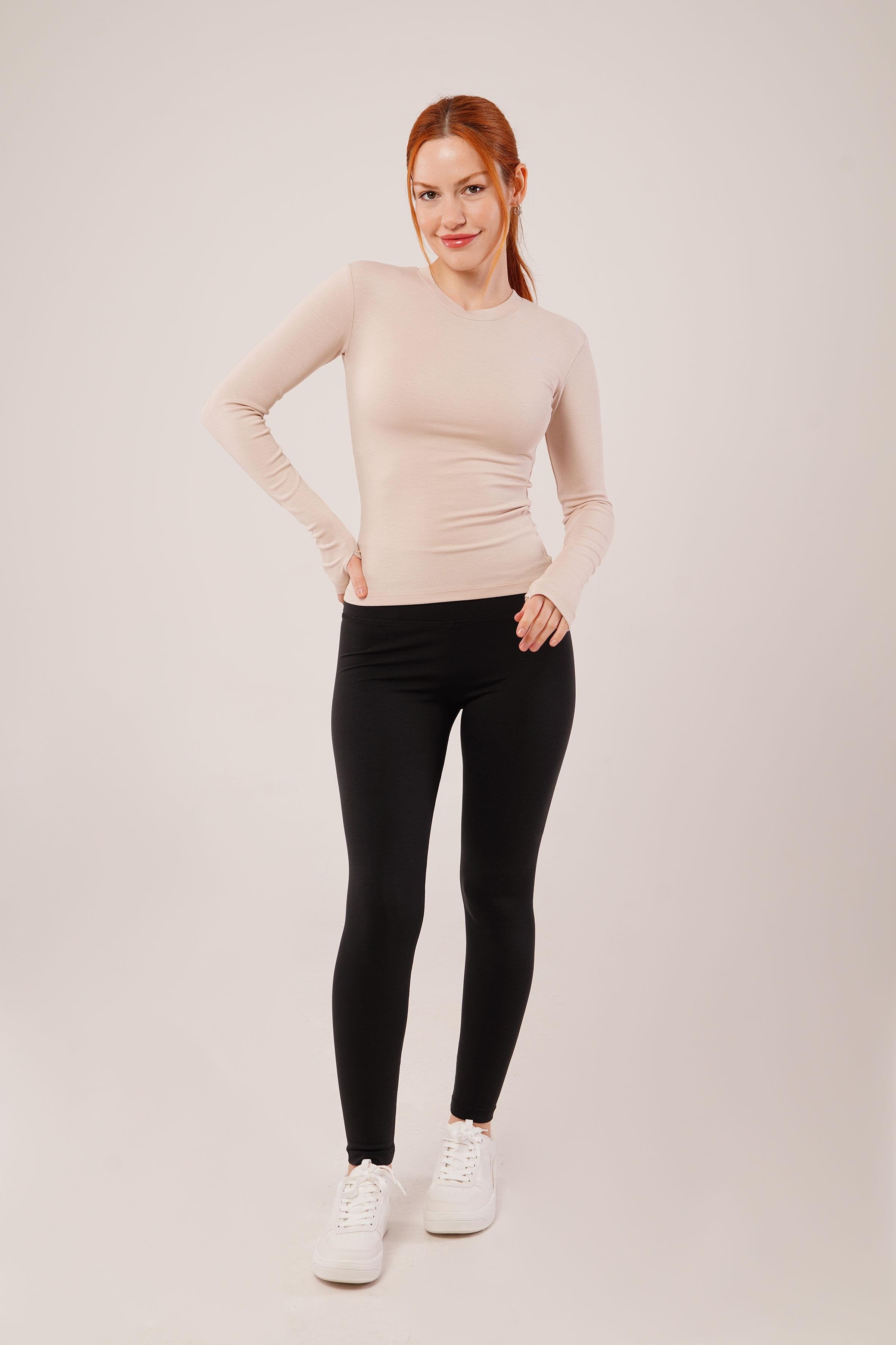 Uzun Kollu Basic Bej Toptan Bluz