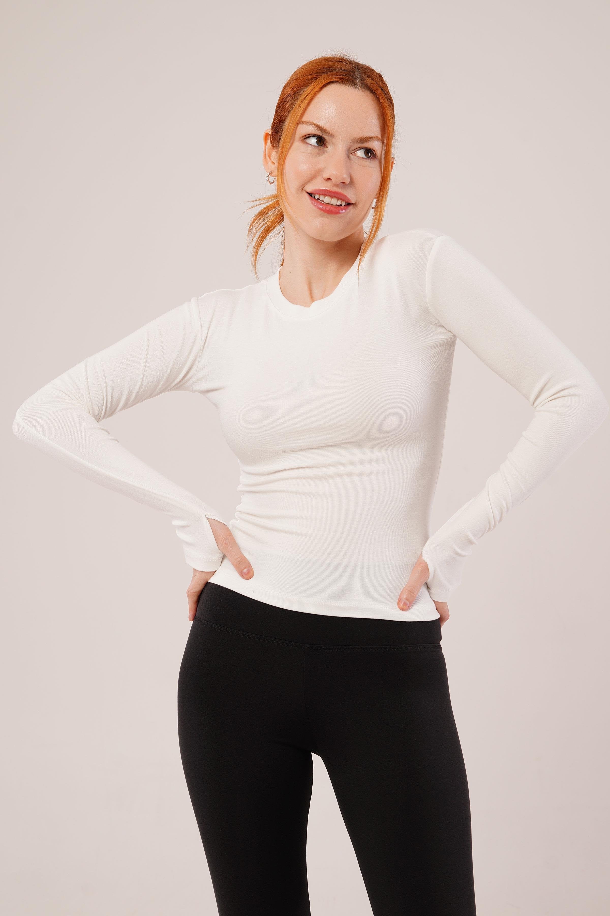 Uzun Kollu Basic Beyaz Toptan Bluz Beyaz S
