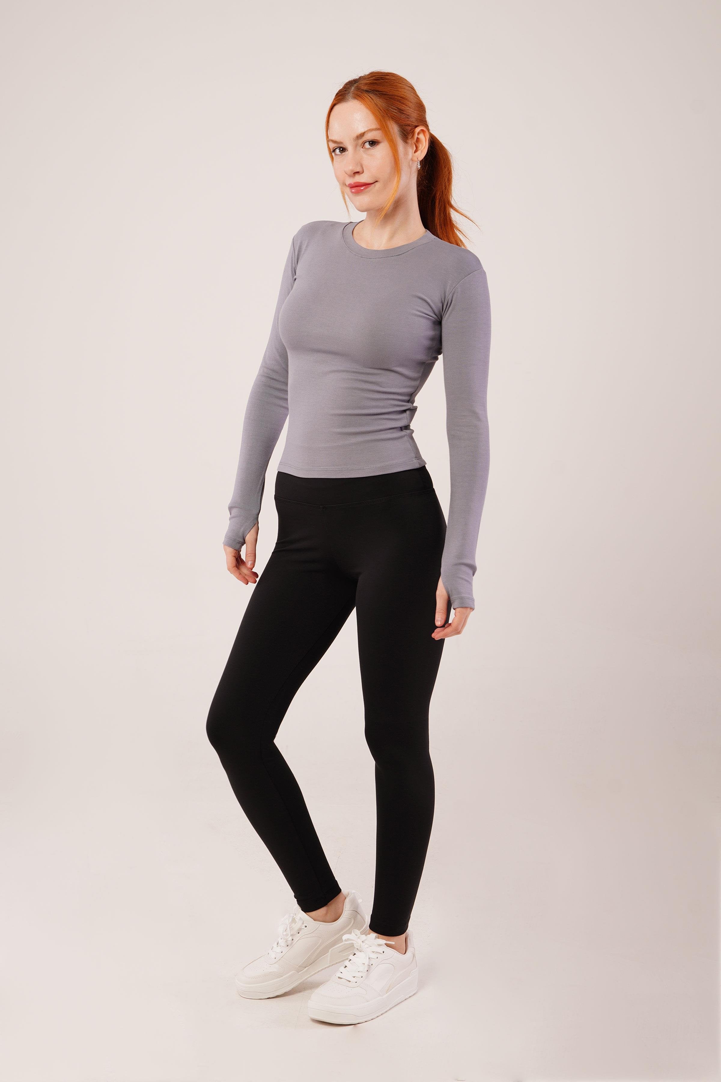 Uzun Kollu Basic Gri Toptan Bluz