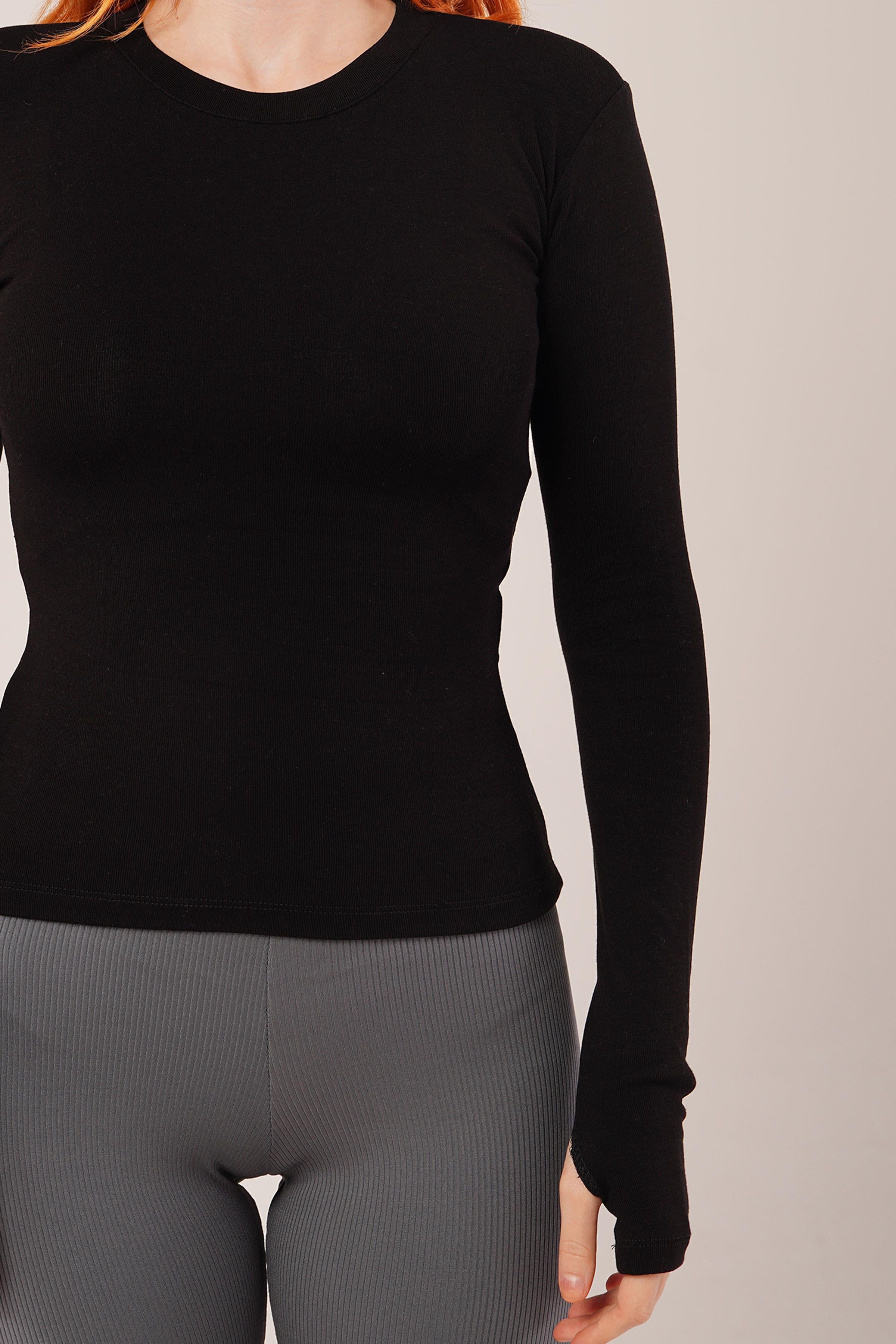 Uzun Kollu Basic Siyah Toptan Bluz