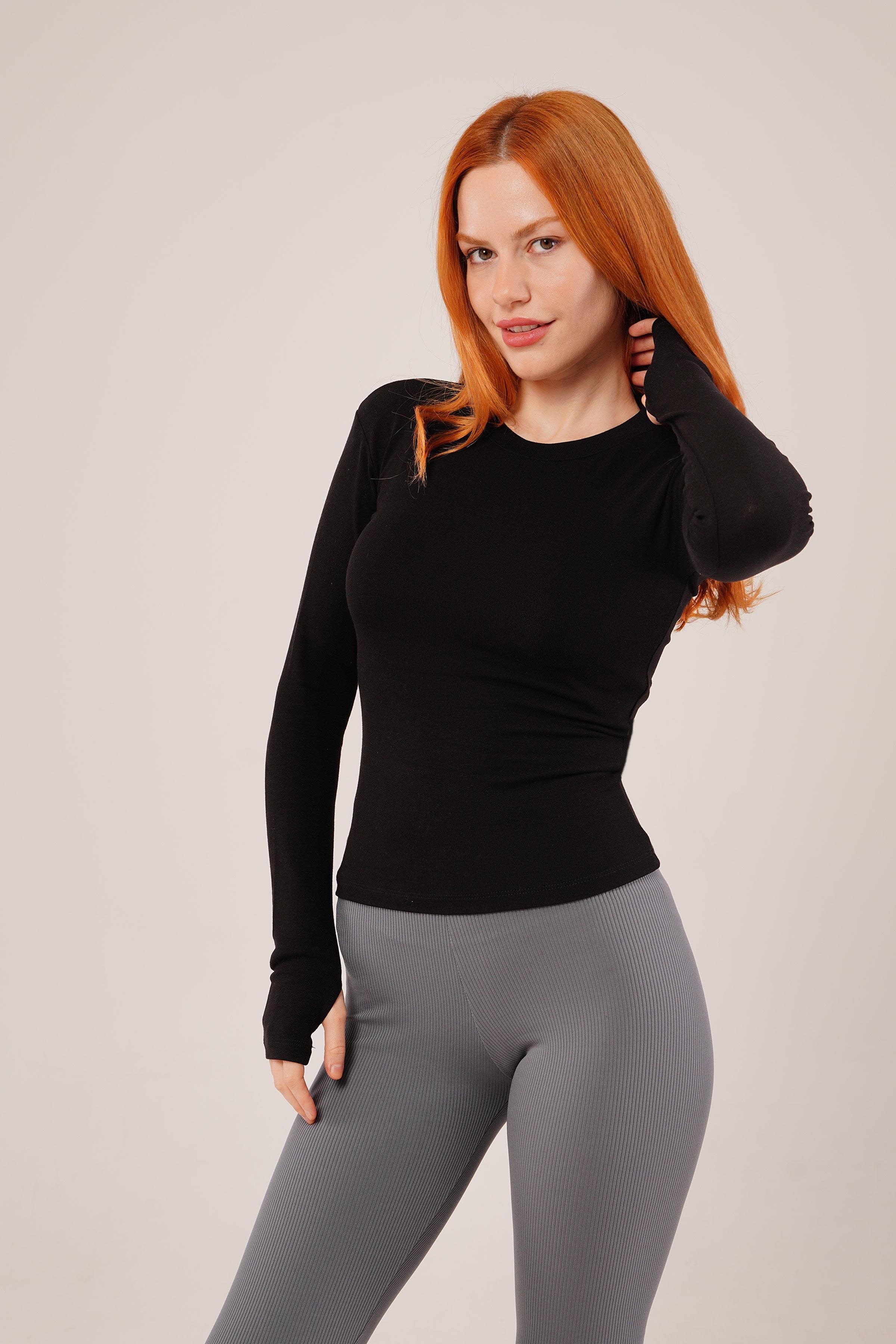 Uzun Kollu Basic Siyah Toptan Bluz Siyah S