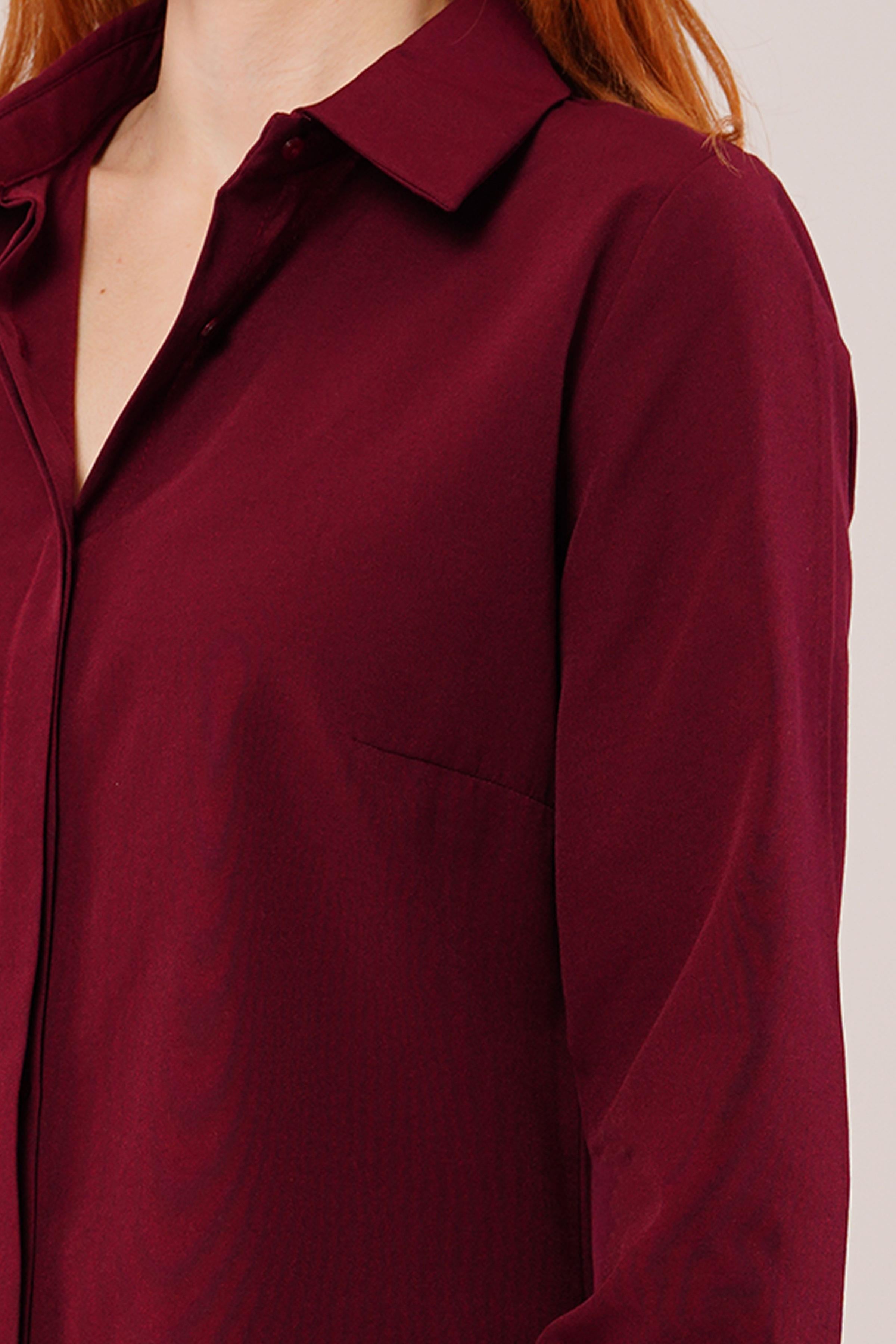 Uzun Kollu Bordo Tunik Toptan Gömlek Elbise