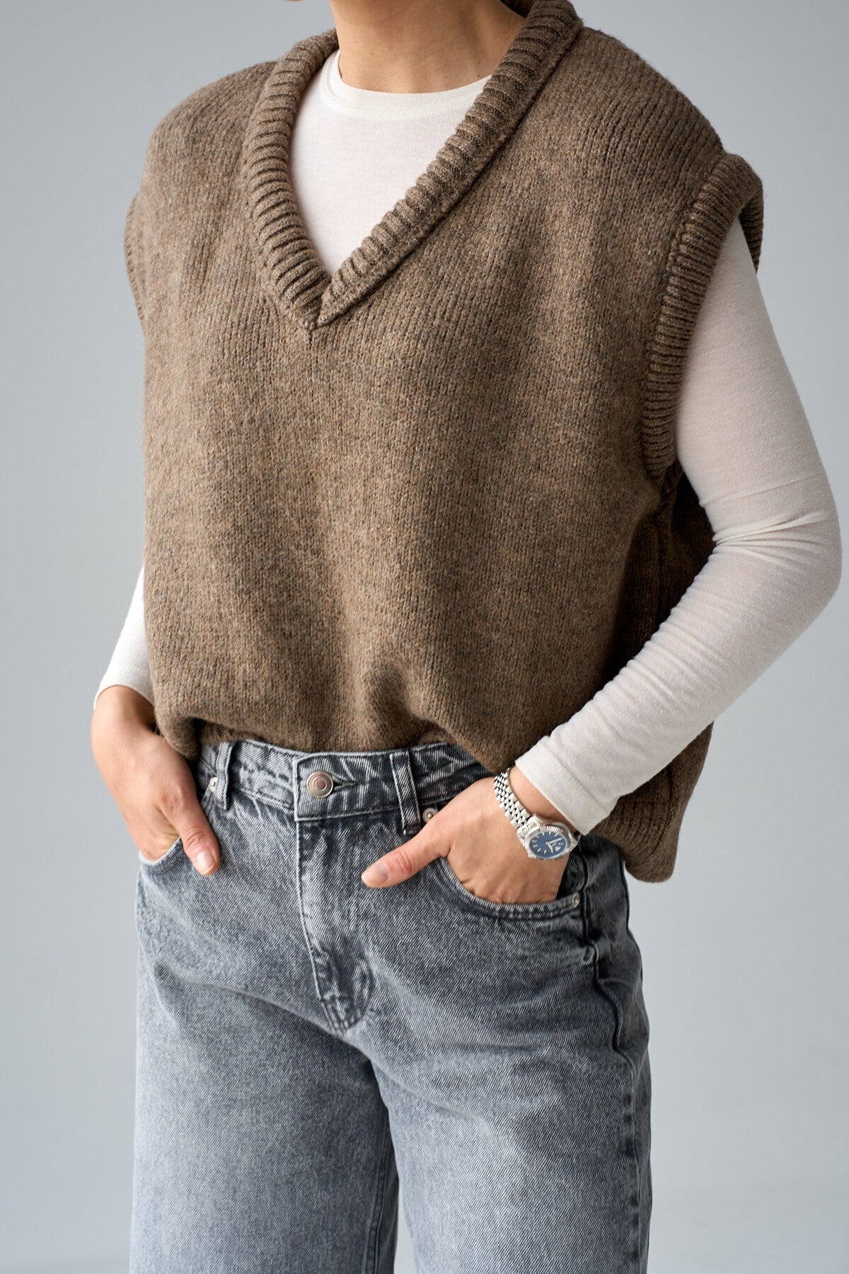 Dark Mink V-Neck Plain Sweater