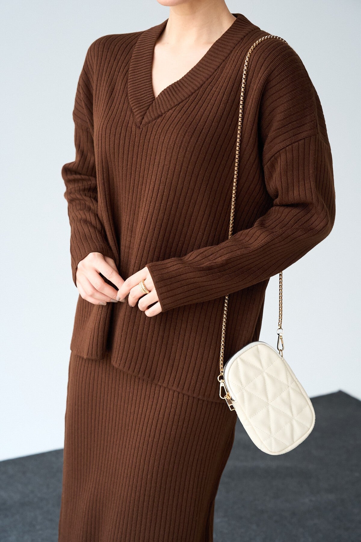 Bitter Coffee V-Neck Sweater Skirt Set