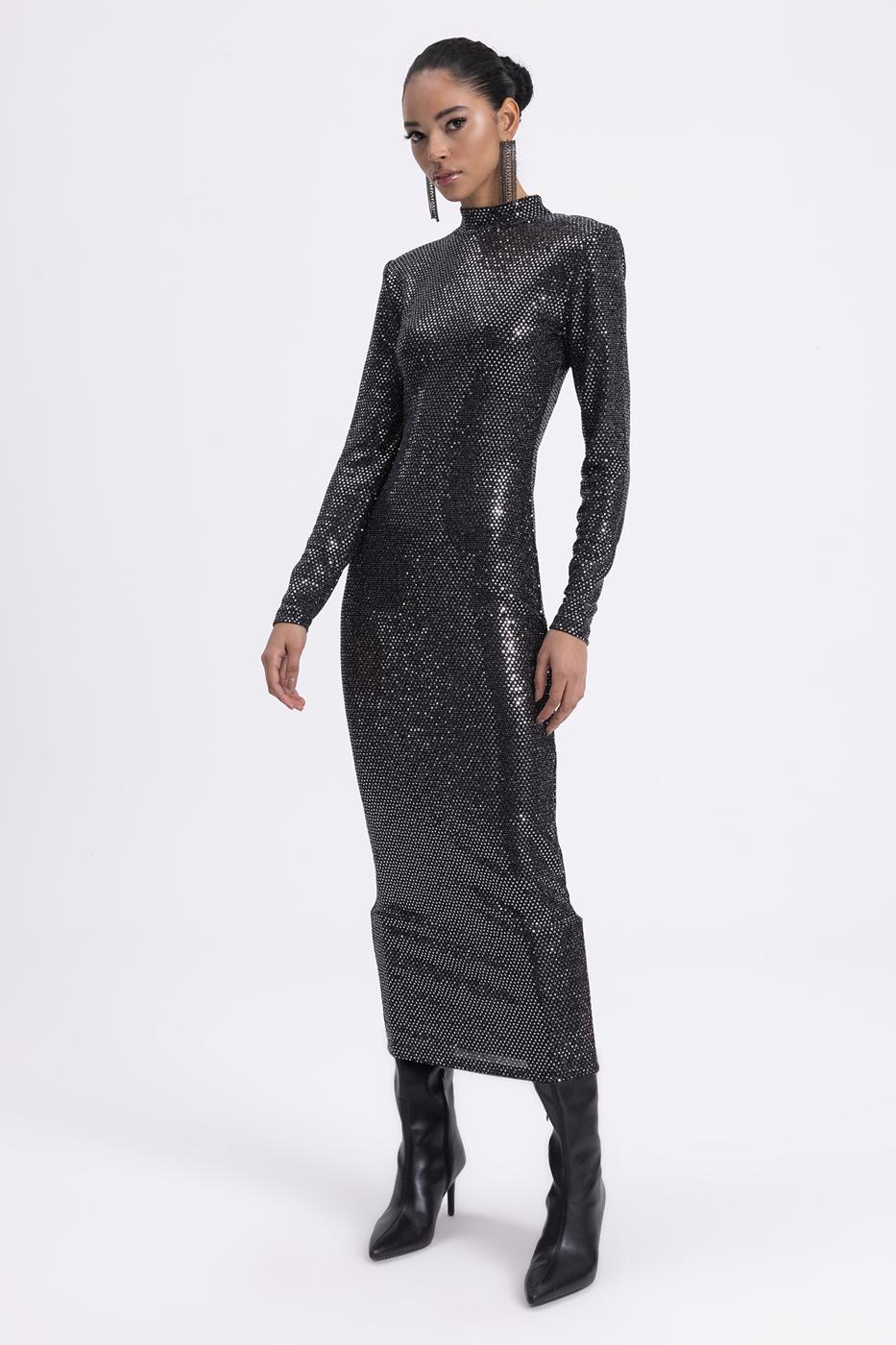 Padded Sequined Midi Pencil Dress